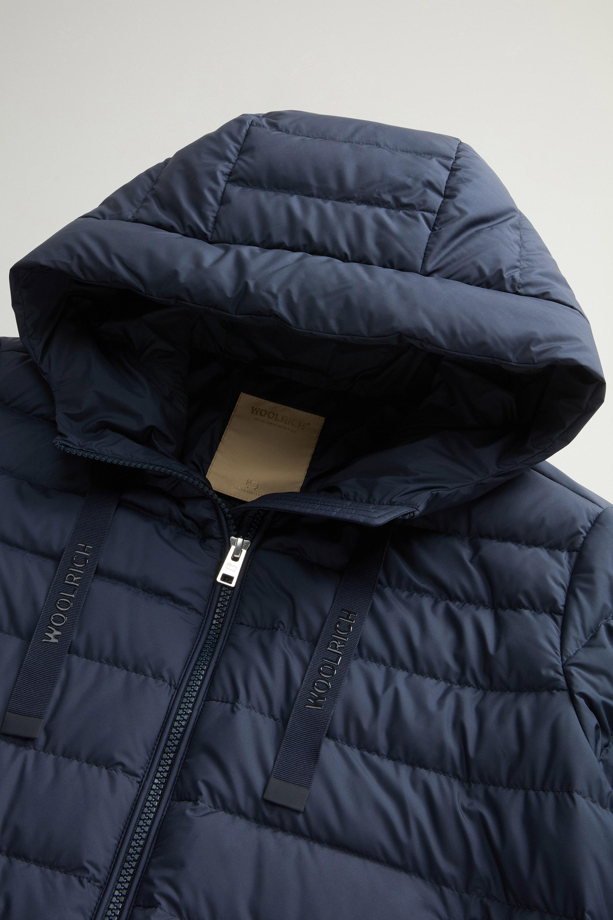 Lightweight Hooded Down Jacket in Microfiber Blue photo 10 | Woolrich
