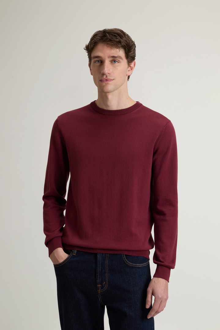 Crewneck Sweater in Pure Cotton with Embroidered Logo Burgundy photo 1 | Woolrich