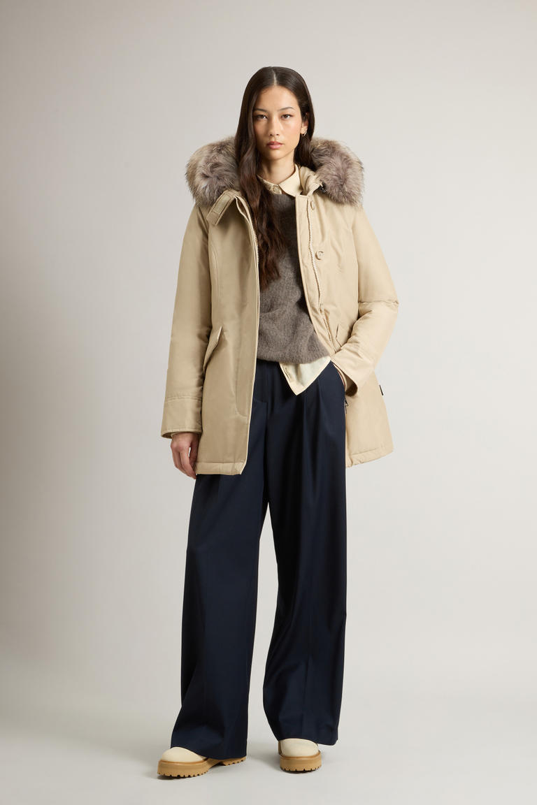 Arctic Parka in Ramar Cloth with Detachable Fur Trim Beige photo 1 | Woolrich
