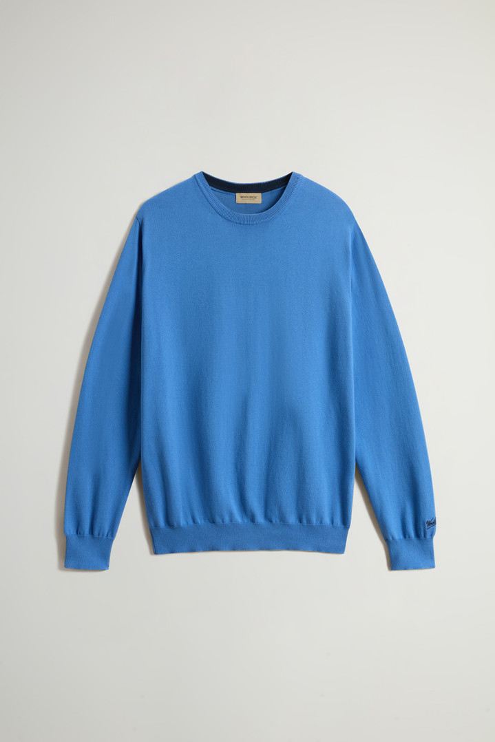 Crewneck Sweater in Pure Cotton with Embroidered Logo Blue photo 5 | Woolrich