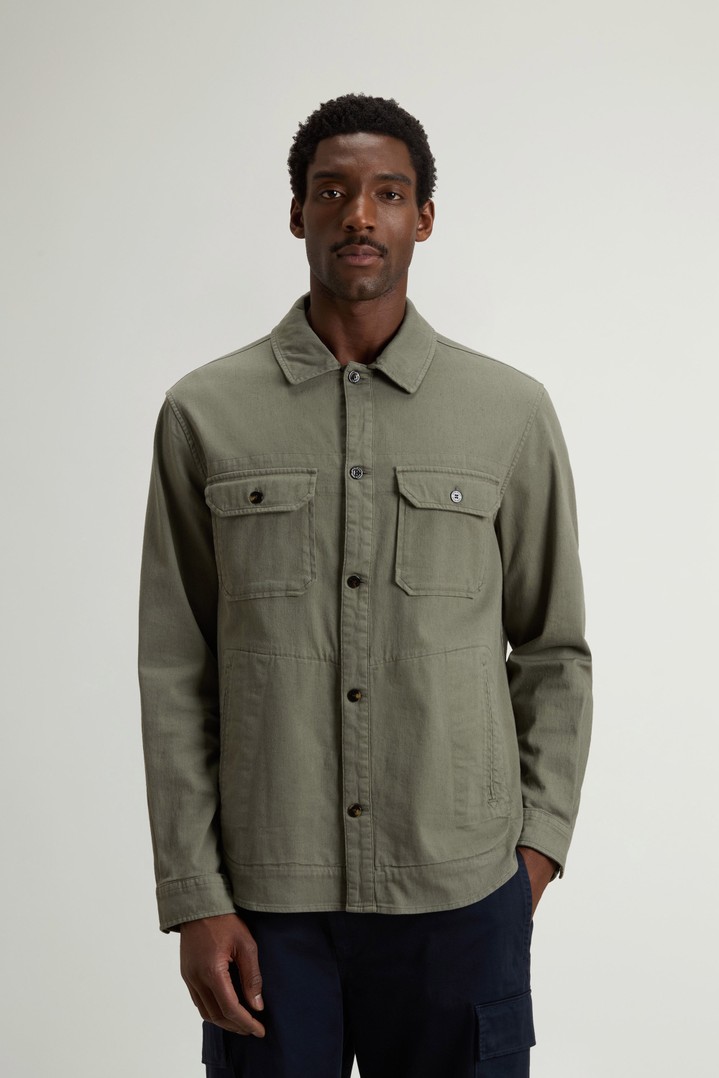 Garment-Dyed Safari Overshirt in Cotton and Linen Blend Green photo 1 | Woolrich