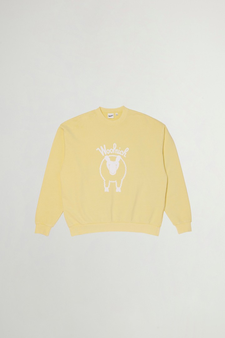 Pure Cotton Crewneck Sweatshirt with Printed Logo on the Chest and Back Yellow photo 1 | Woolrich