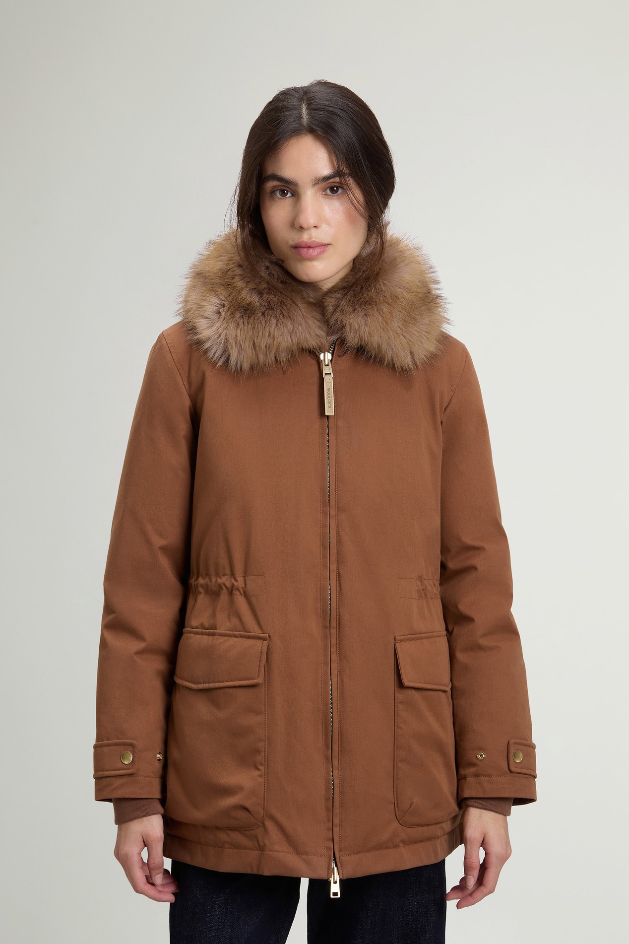 BEST COTTON FAUX FUR FIELD JACKET Brown photo 1 | Woolrich