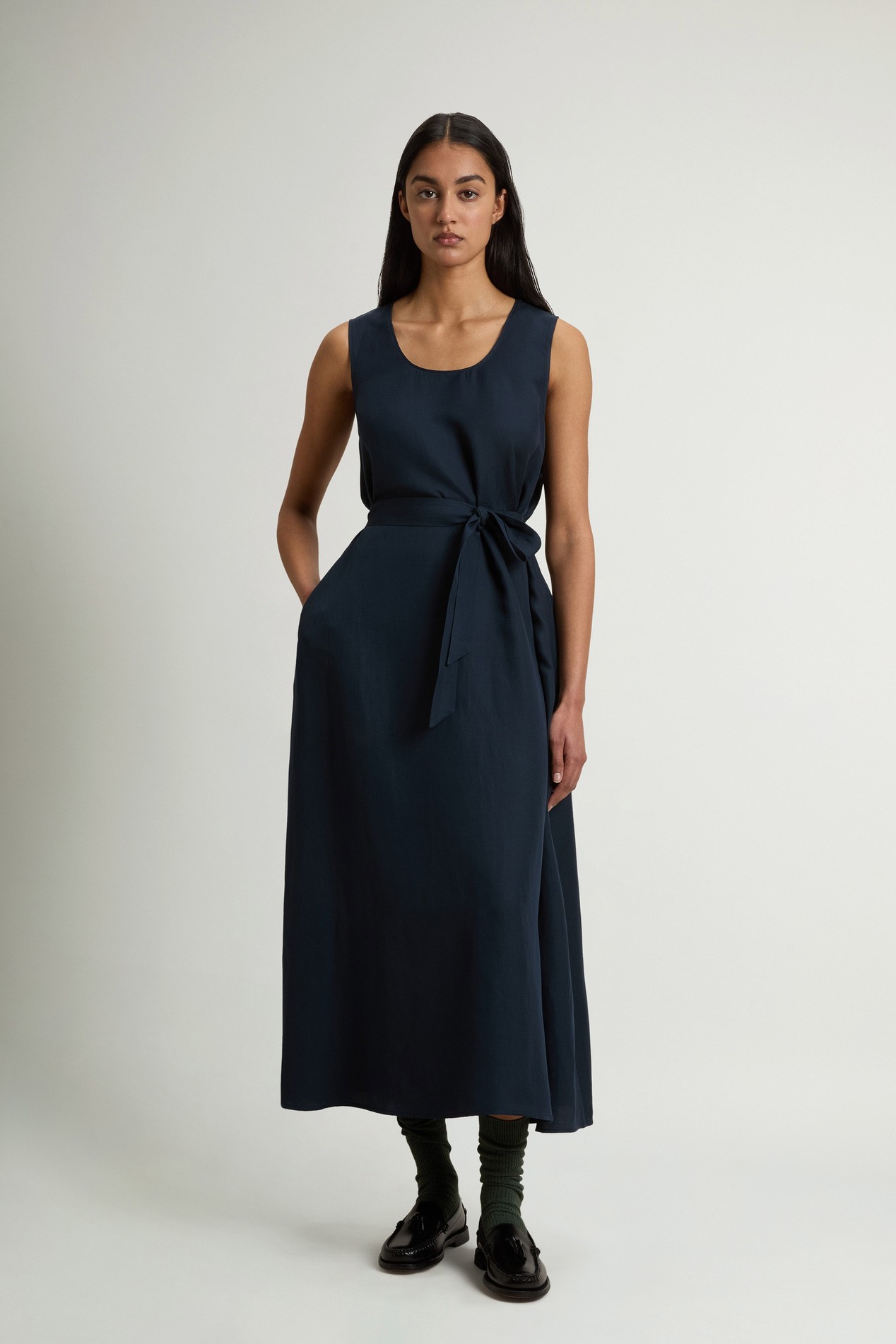 Sleeveless Dress in Linen Blend with Belt Blue photo 1 | Woolrich