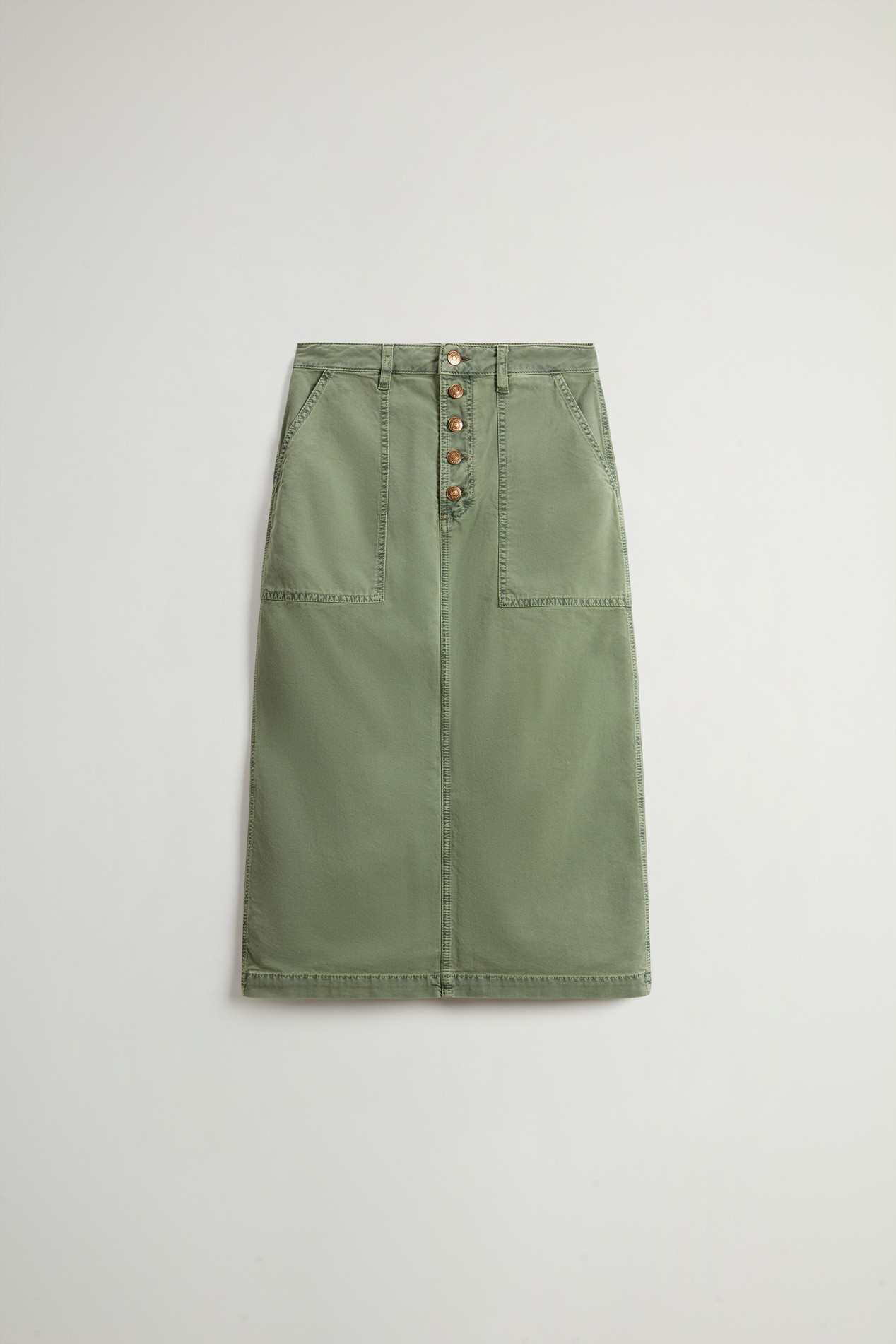 Garment-Dyed Midi Skirt in Stretch Cotton Green photo 1 | Woolrich