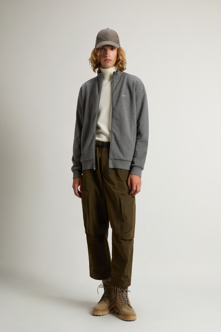 Full-Zip High Neck Sweatshirt in Cotton-Blend Interlock with Logo Gray photo 2 | Woolrich