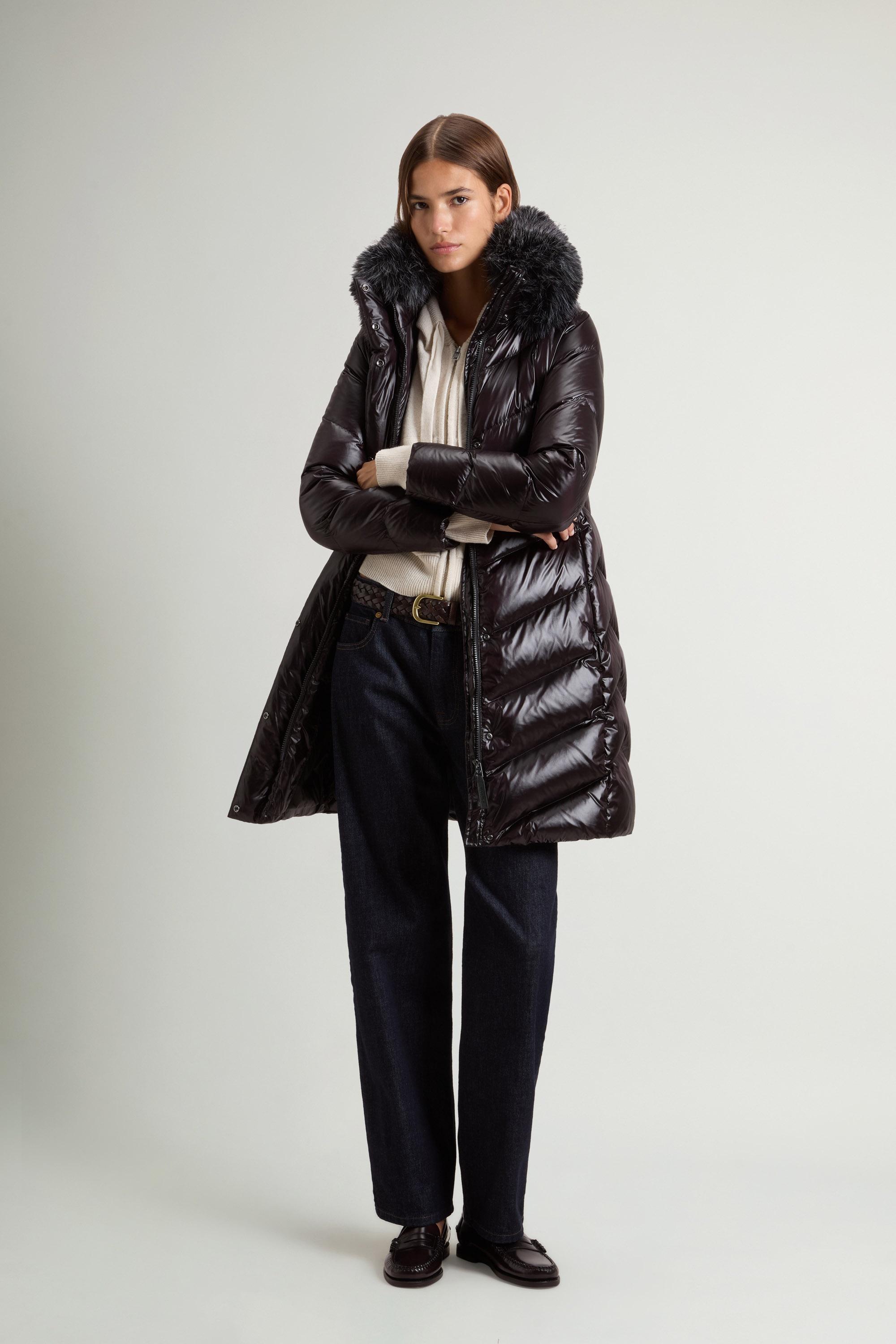 Parka matelassée en nylon brillant avec fourrure amovible Noir photo 1 | Woolrich