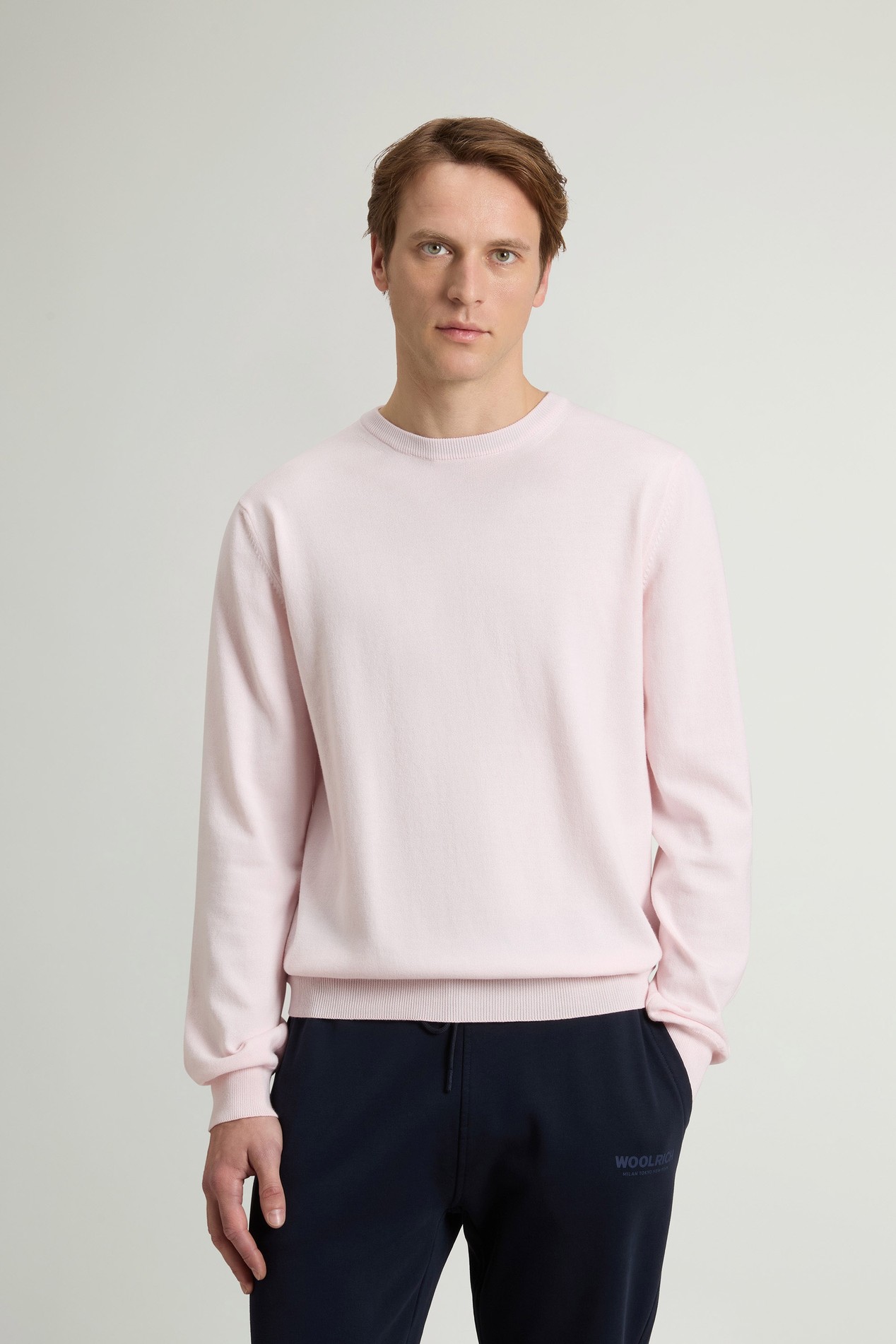 Crewneck Sweater in Pure Cotton with Embroidered Logo Pink photo 1 | Woolrich