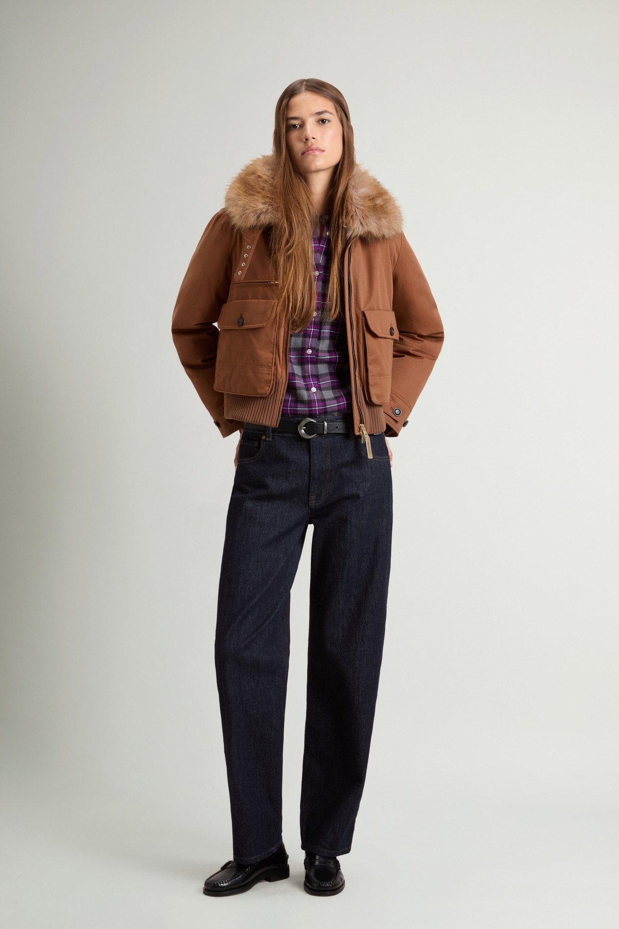 BEST COTTON FAUX FUR BOMBER Marron photo 2 | Woolrich