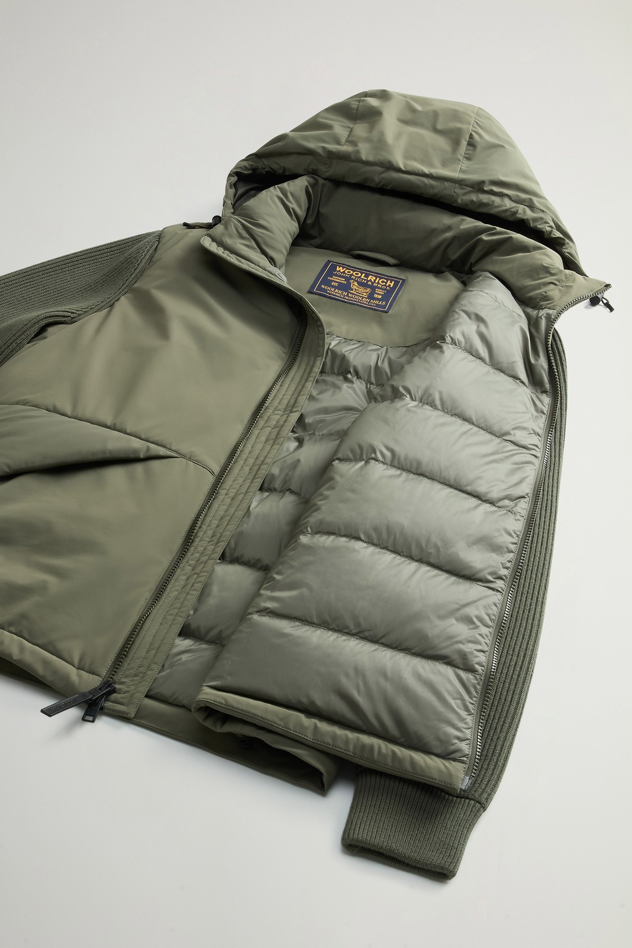 Hybrid Hooded Jacket in Matte Stretch Nylon Green photo 8 | Woolrich