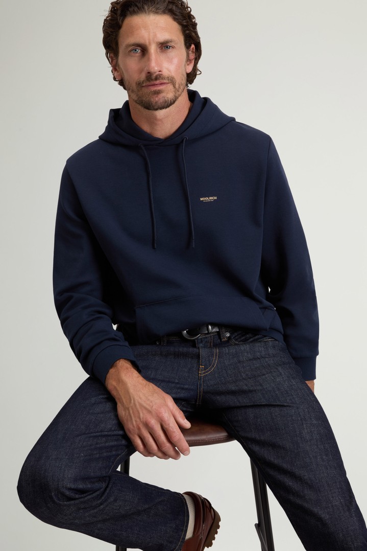Hooded Sweatshirt in Cotton-Blend Interlock Blue photo 4 | Woolrich