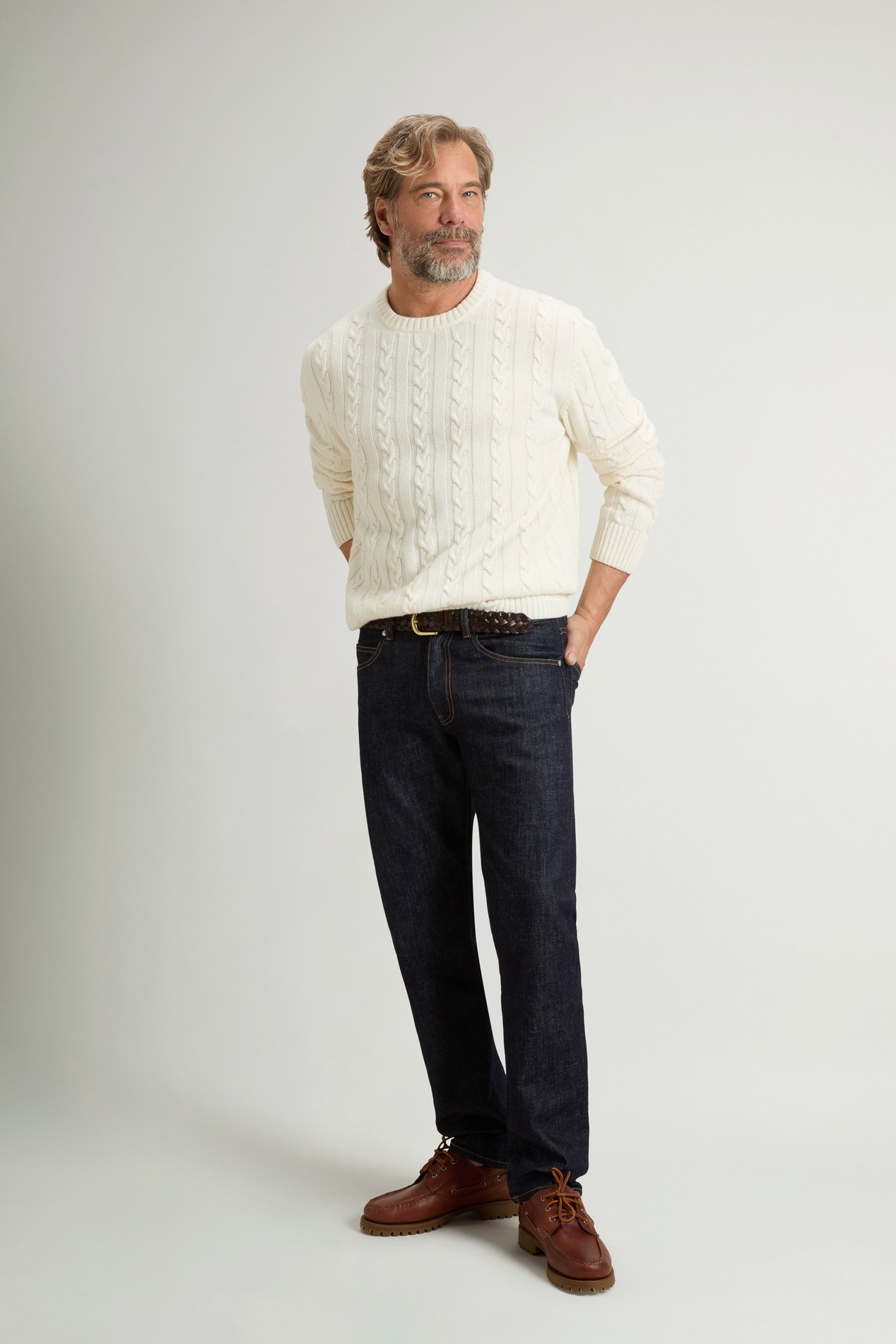 Maglione girocollo in misto lana e cotone a trecce Bianco photo 2 | Woolrich