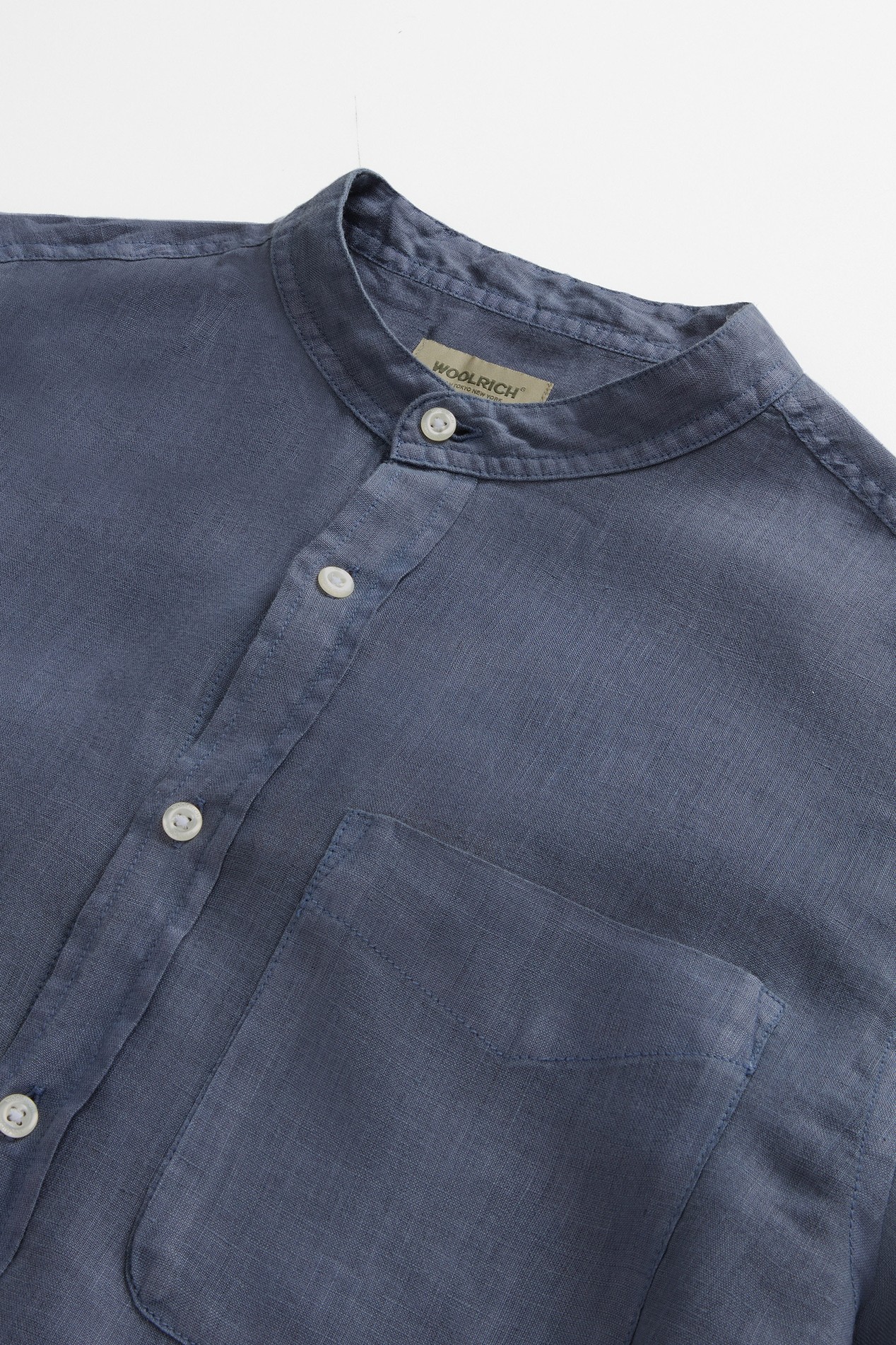 BAND COLLAR LINEN SHIRT Blue photo 6 | Woolrich