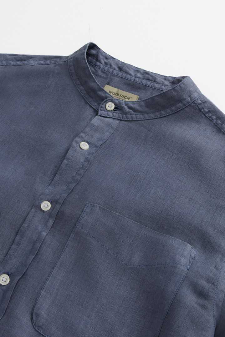 BAND COLLAR LINEN SHIRT Blue photo 6 | Woolrich