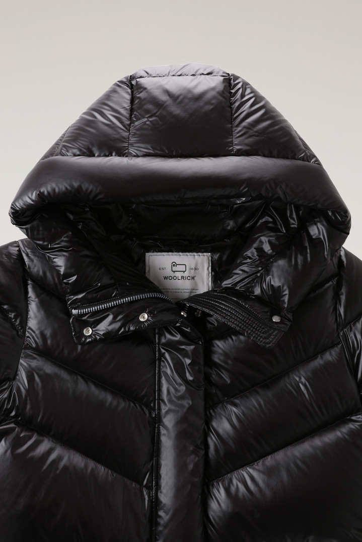 Aliquippa Long Down Jacket in Glossy Nylon with a Drawstring Waist Black photo 2 | Woolrich