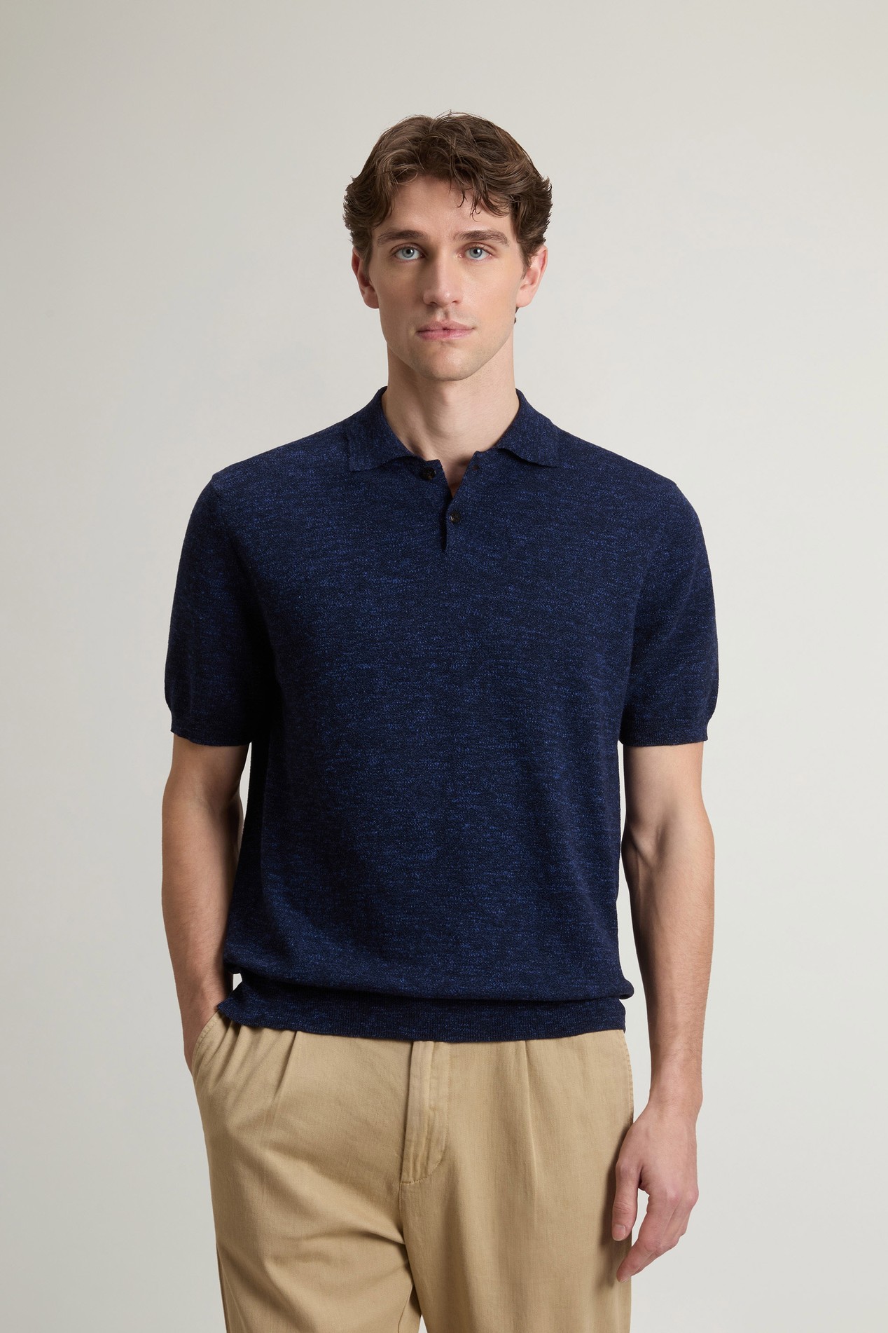 COTTON LINEN POLO Blue photo 1 | Woolrich