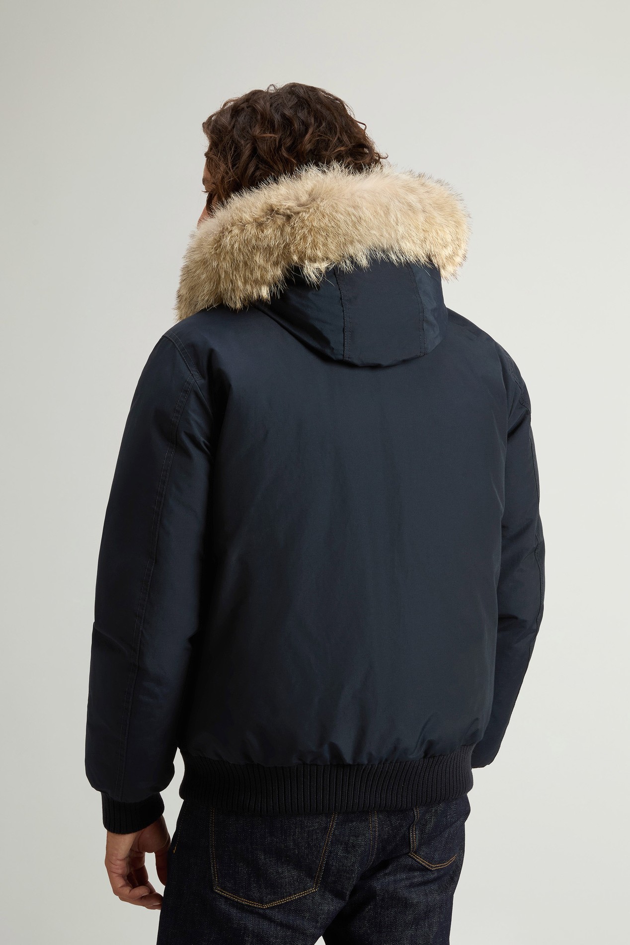 Padded Polar bomber jacket in Ramar Cloth with hood Blue photo 3 | Woolrich