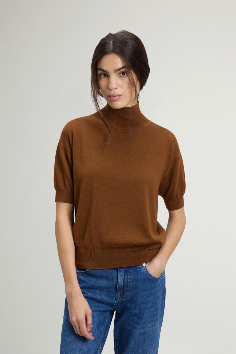 Strick-T-Shirt aus reiner Merino-Schurwolle mit hohem Kragen Braun photo 1 | Woolrich