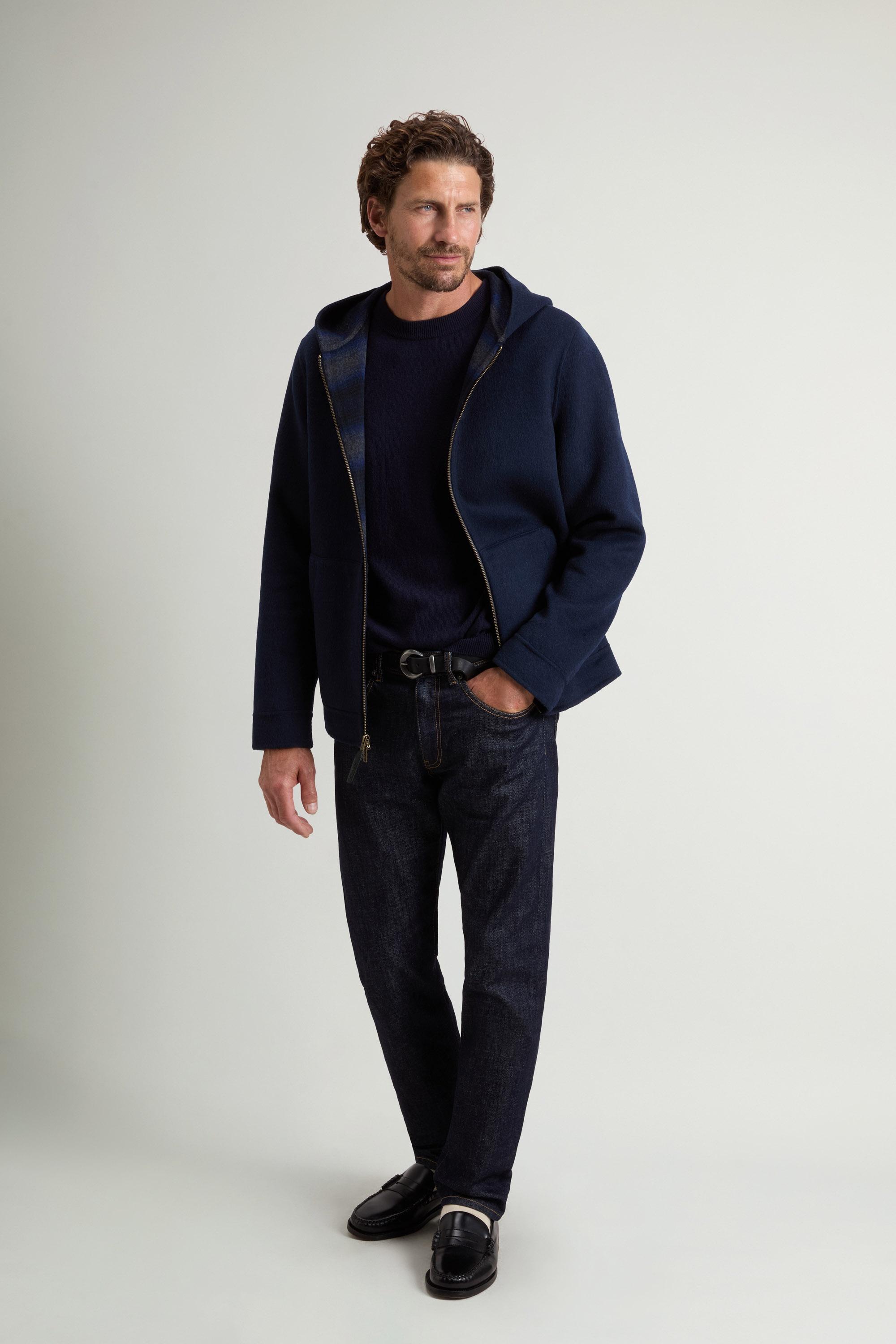 Wool-Blend Jacket with Hood and Zipper Blue photo 1 | Woolrich