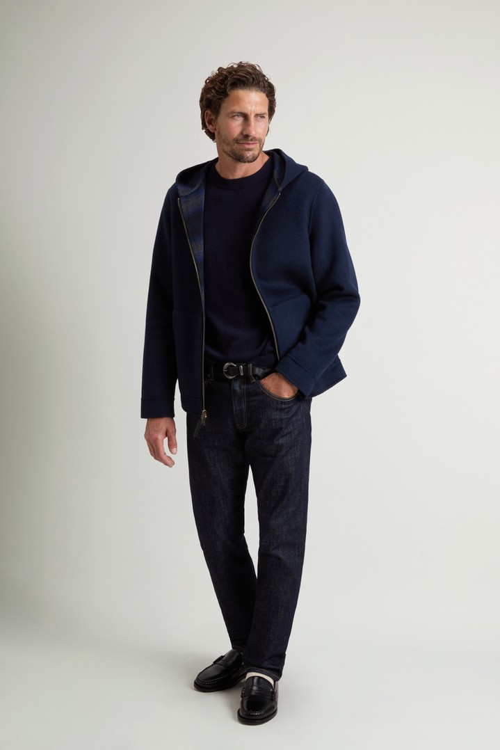 Wool-Blend Jacket with Hood and Zipper Blue photo 2 | Woolrich
