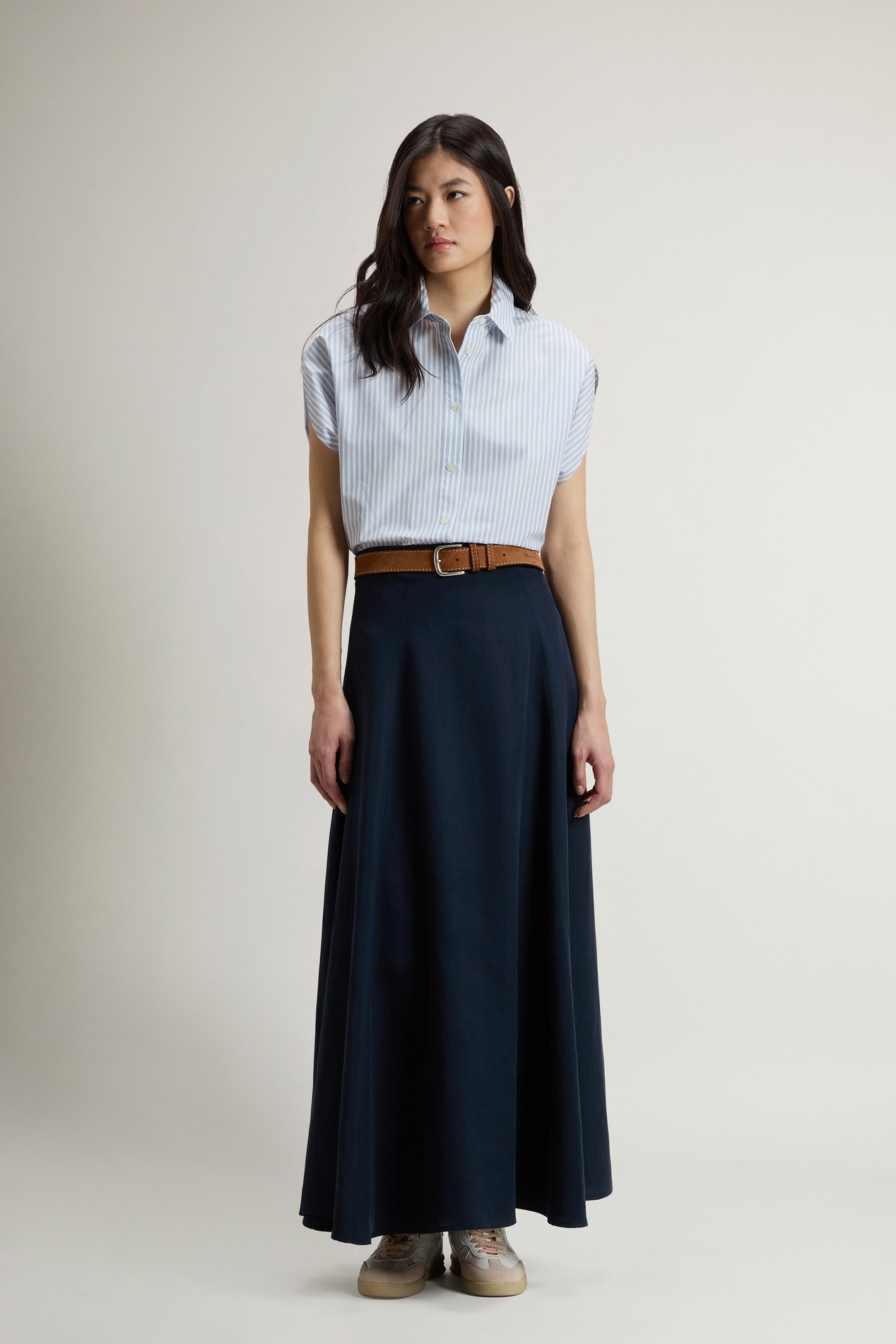 STRIPED COTTON POPLIN BLOUSE Blue photo 2 | Woolrich