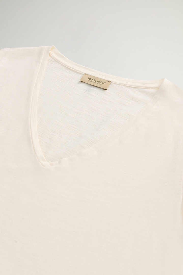 Pure Cotton Slub T-Shirt with V-Neck White photo 6 | Woolrich