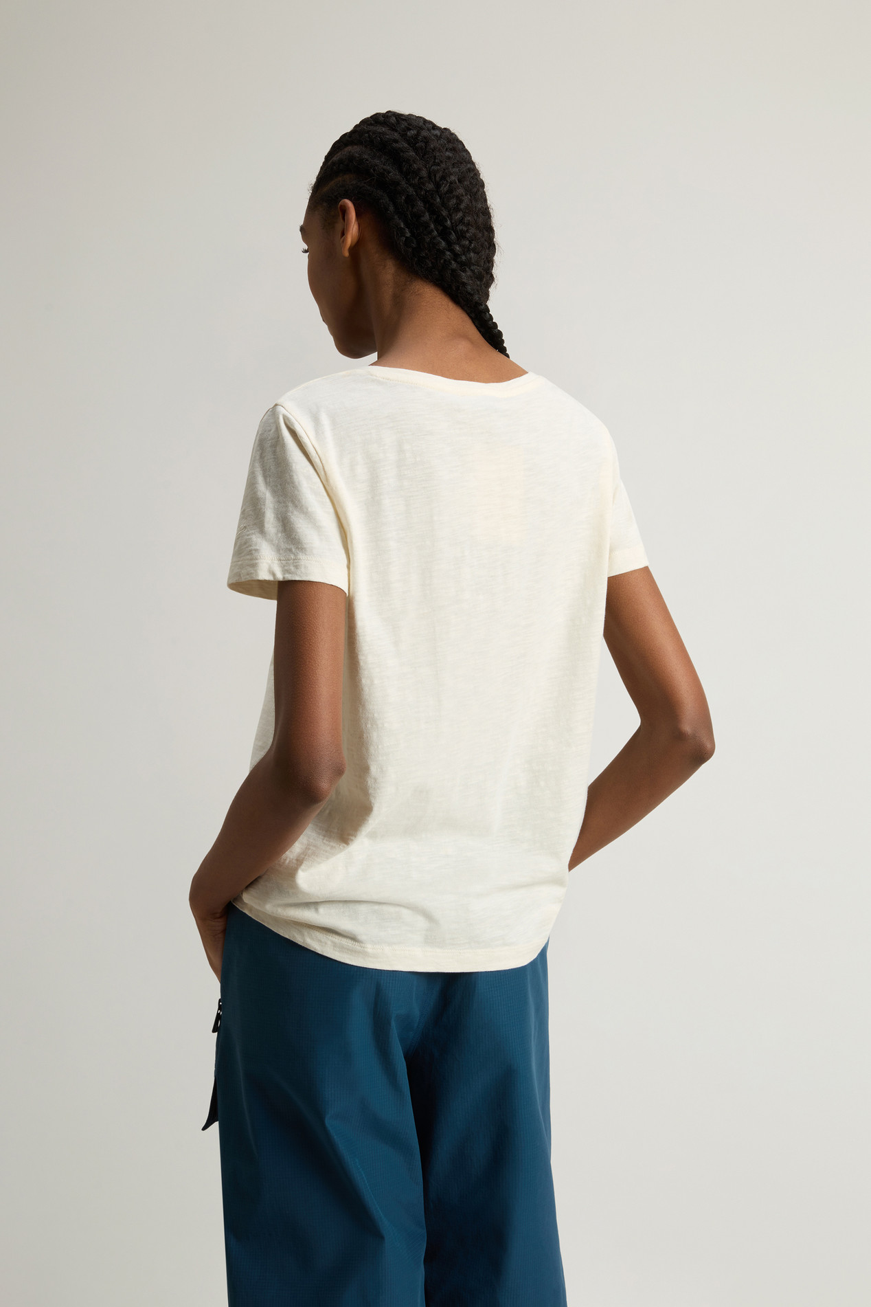 Pure Cotton Slub T-Shirt with V-Neck White photo 3 | Woolrich
