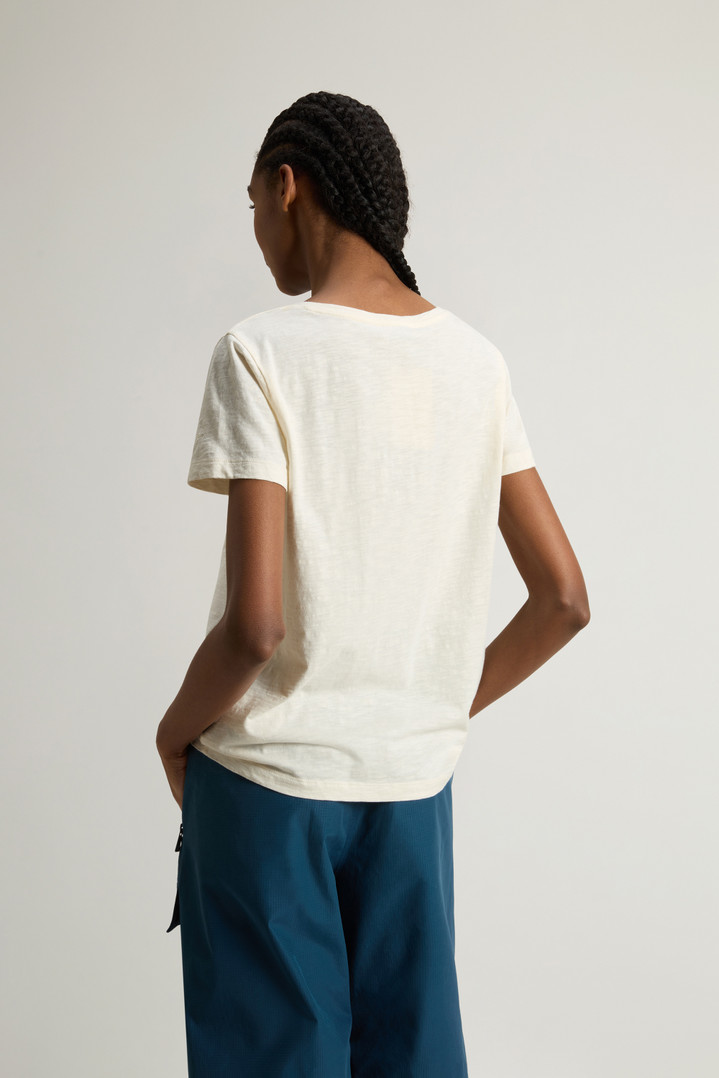 Pure Cotton Slub T-Shirt with V-Neck White photo 3 | Woolrich
