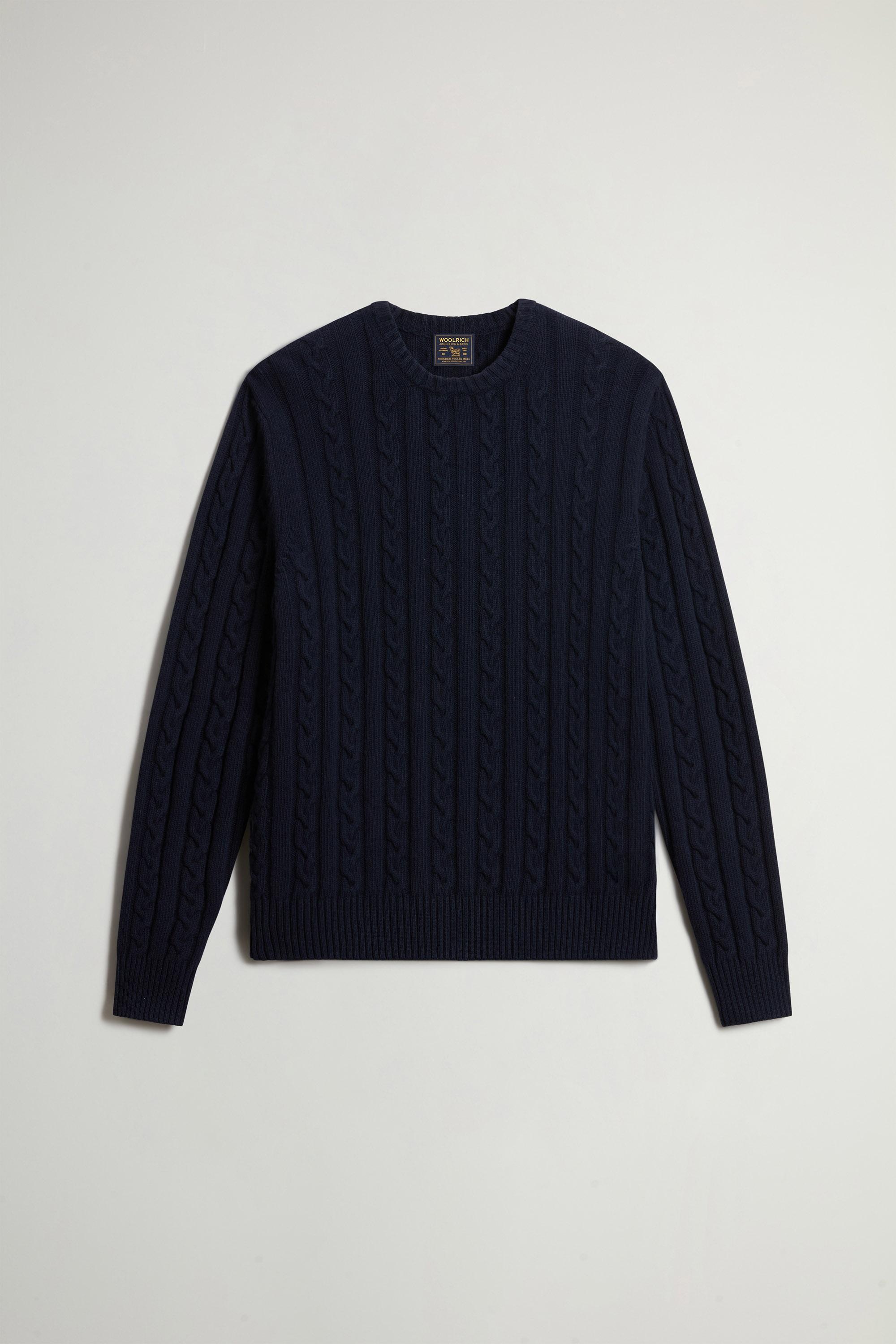 Crewneck Sweater in Cable-Knit Wool and Cotton Blend Blue photo 5 | Woolrich