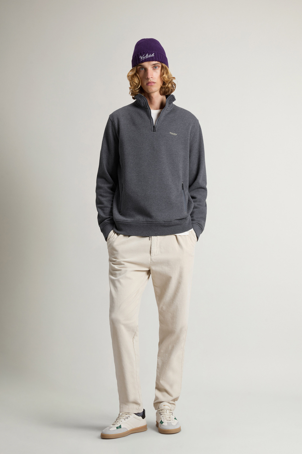 Hybrid Pure Cotton and Nylon Turtleneck Sweatshirt Gray photo 2 | Woolrich