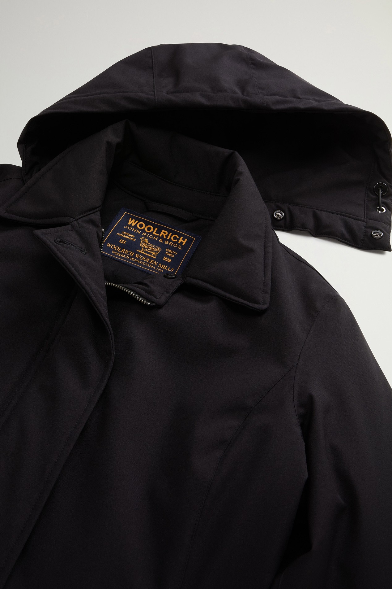 Coat in Light Stretch with Removable Hood Black photo 6 | Woolrich