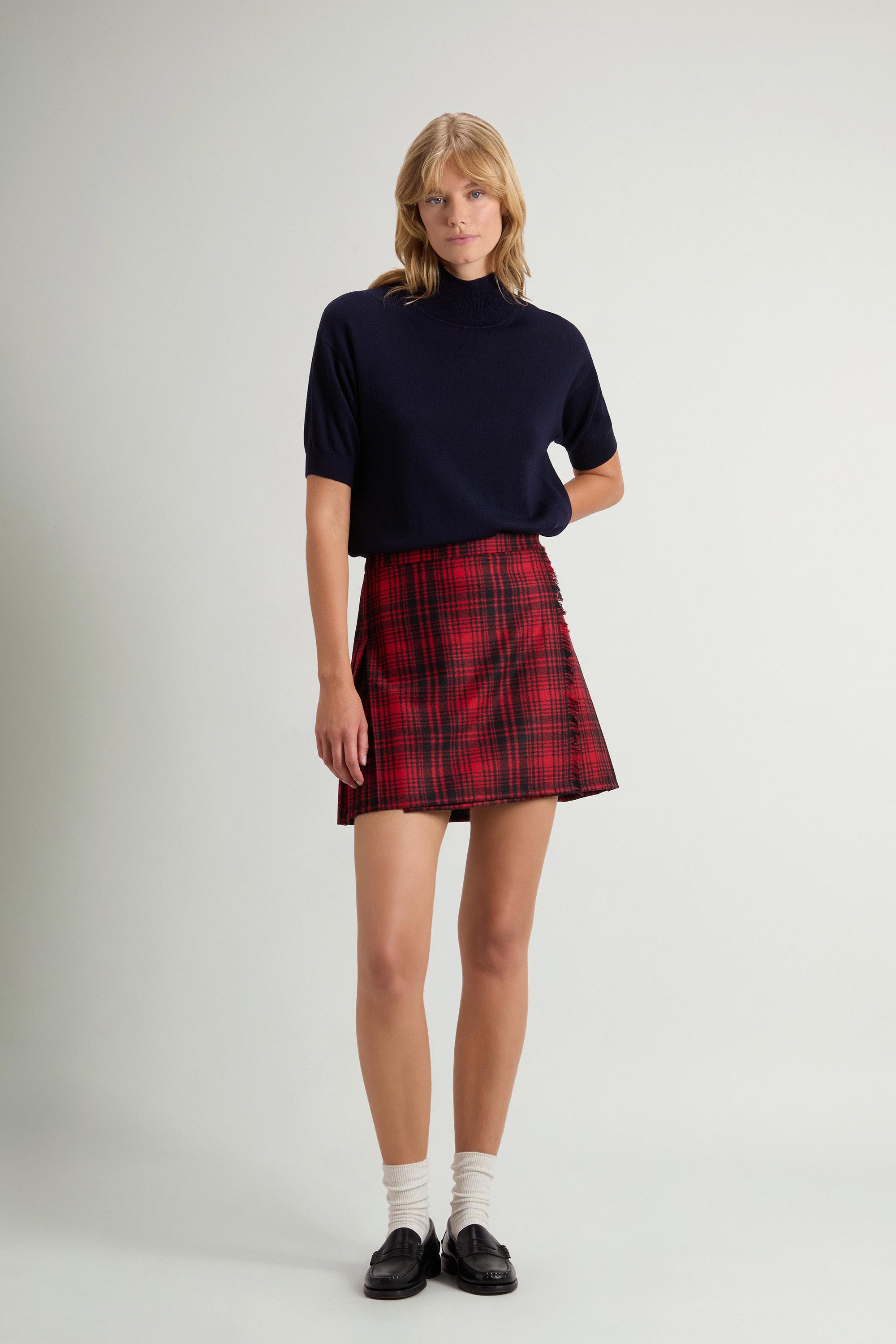 Checked Mini Skirt in Recycled Italian Wool-Blend Flannel Red photo 1 | Woolrich