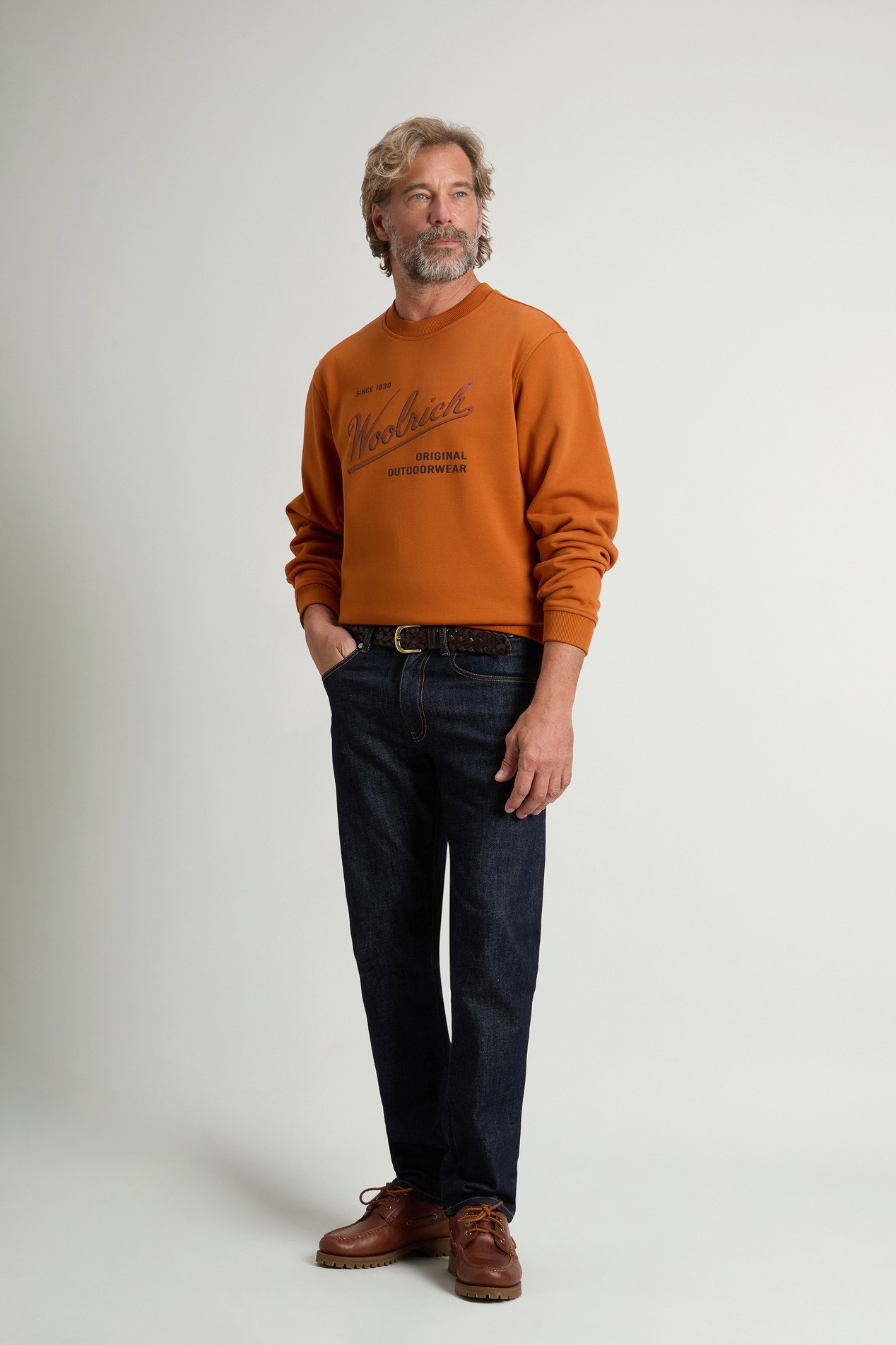 Crewneck Sweatshirt in Cotton Blend with Print Brown photo 2 | Woolrich