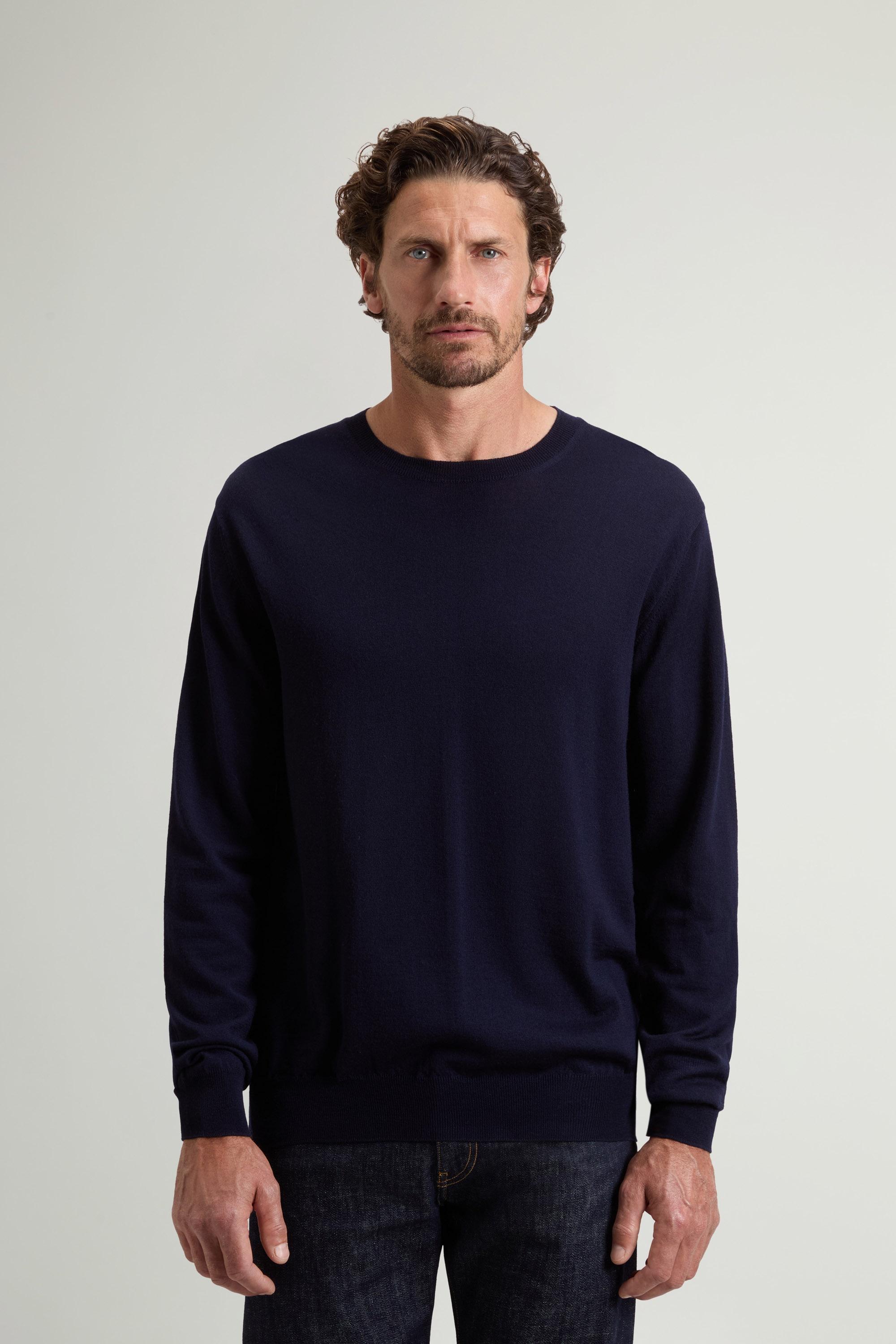 Maglione girocollo in pura lana vergine Merino Blu photo 1 | Woolrich