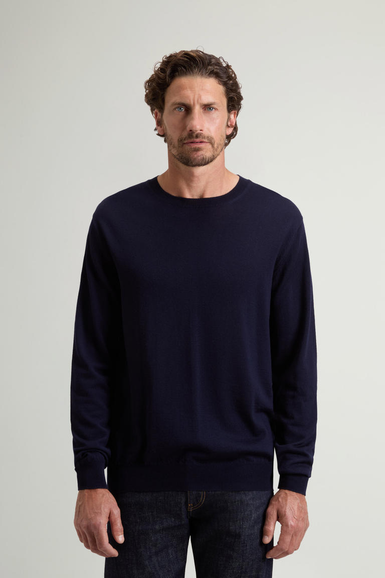 Pullover mit Rundhalsausschnitt aus reiner Merino-Schurwolle Blau photo 1 | Woolrich