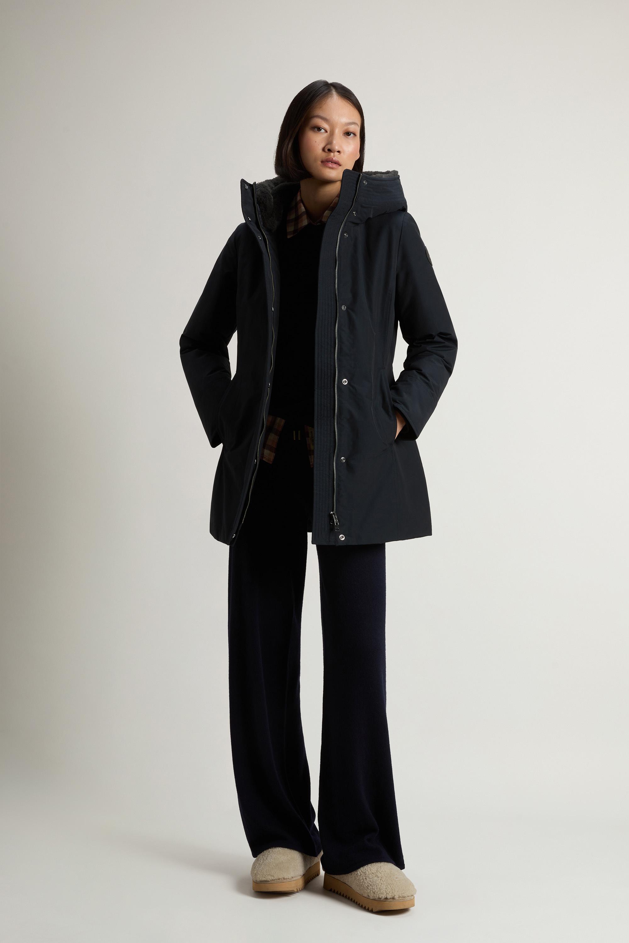 Boulder Parka in Ramar Cloth with Hood and Detachable Faux Fur Trim Blue photo 1 | Woolrich