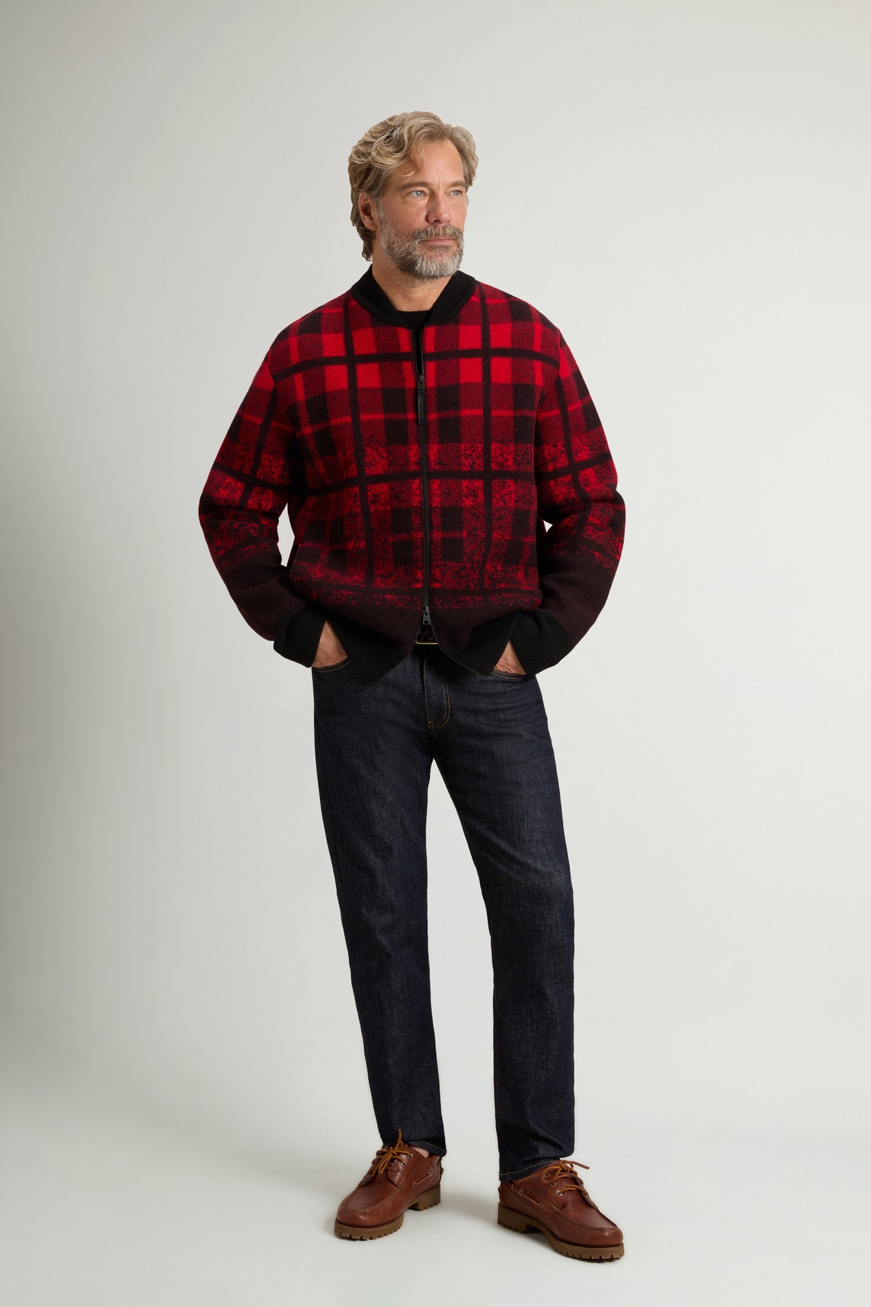 BOILED WOOL CHECK BOMBER GG8 Red photo 2 | Woolrich