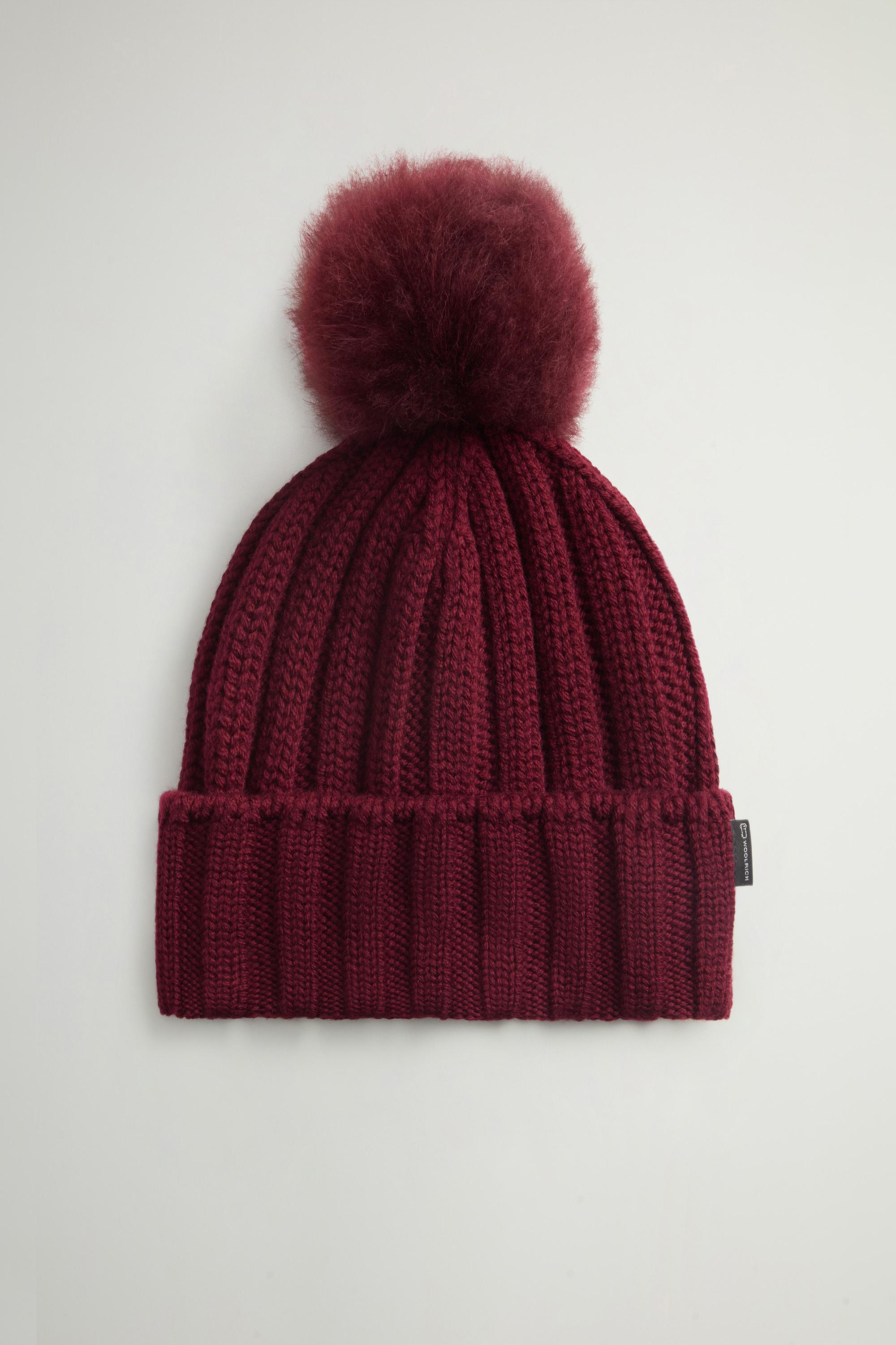 Merino Virgin Wool Beanie with Removable Cashmere Pompom Burgundy photo 1 | Woolrich