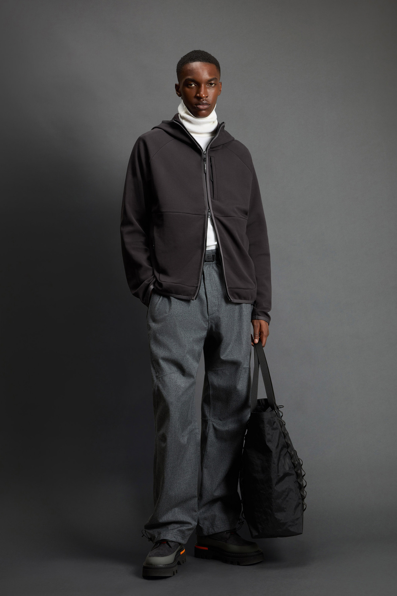 Full-Zipper Hoodie in Cotton Interlock and Nylon Blend by Todd Snyder Black photo 2 | Woolrich