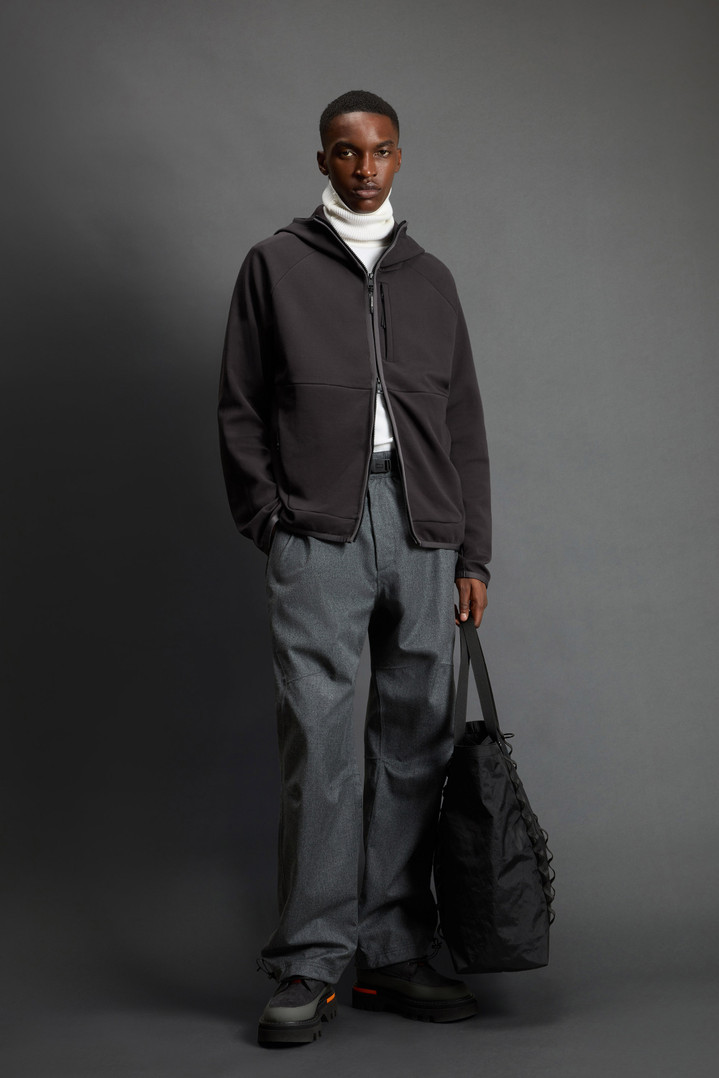 Full-Zipper Hoodie in Cotton Interlock and Nylon Blend by Todd Snyder Black photo 2 | Woolrich