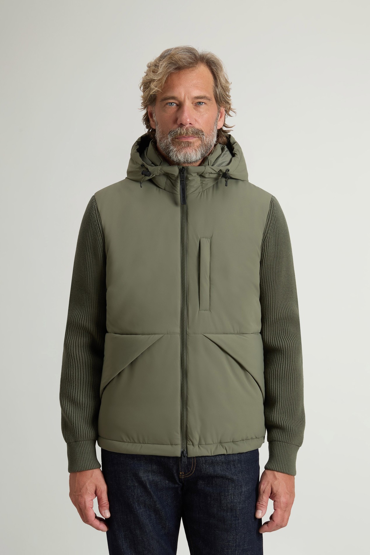 Hybrid Hooded Jacket in Matte Stretch Nylon Green photo 1 | Woolrich