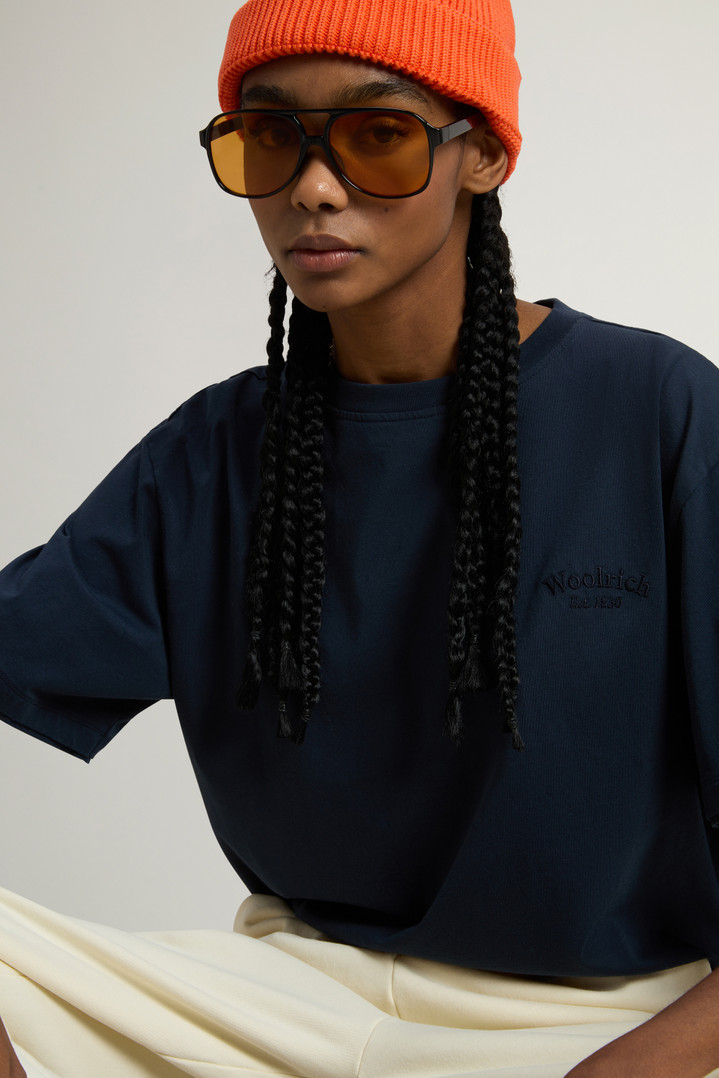 Pure Pima Cotton T-Shirt with Logo Blue photo 4 | Woolrich