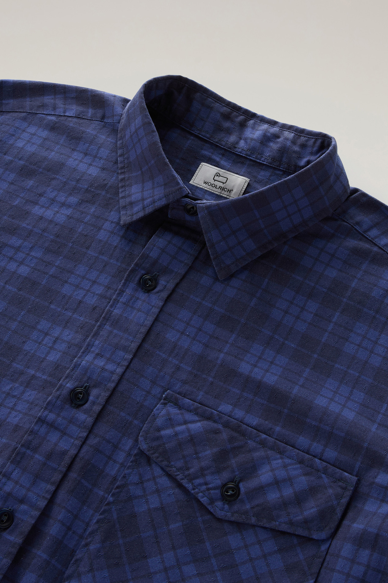 Pure Cotton Checked Shirt with Chest Pocket Blue photo 2 | Woolrich