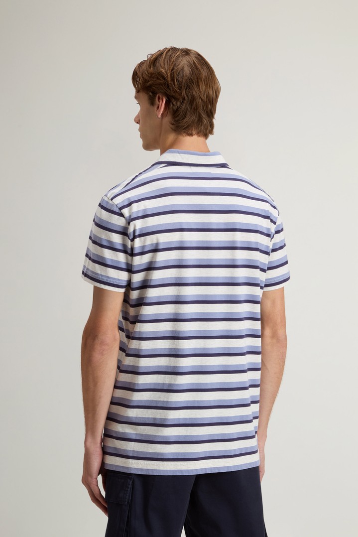 STRIPED COTTON MELANGE S/S POLO Blau photo 3 | Woolrich