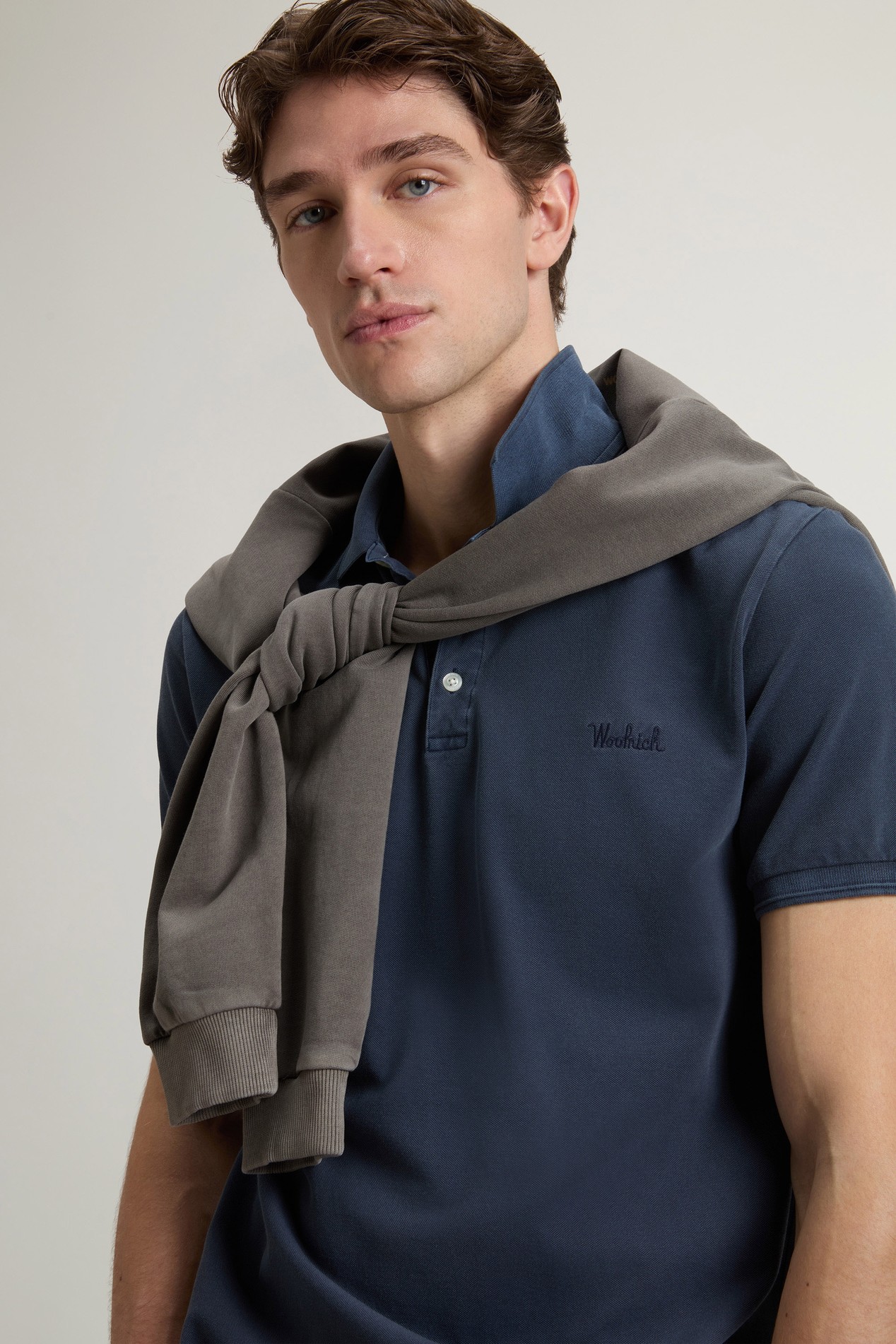 Garment-Dyed Mackinack Polo in Stretch Cotton Piquet Blue photo 4 | Woolrich