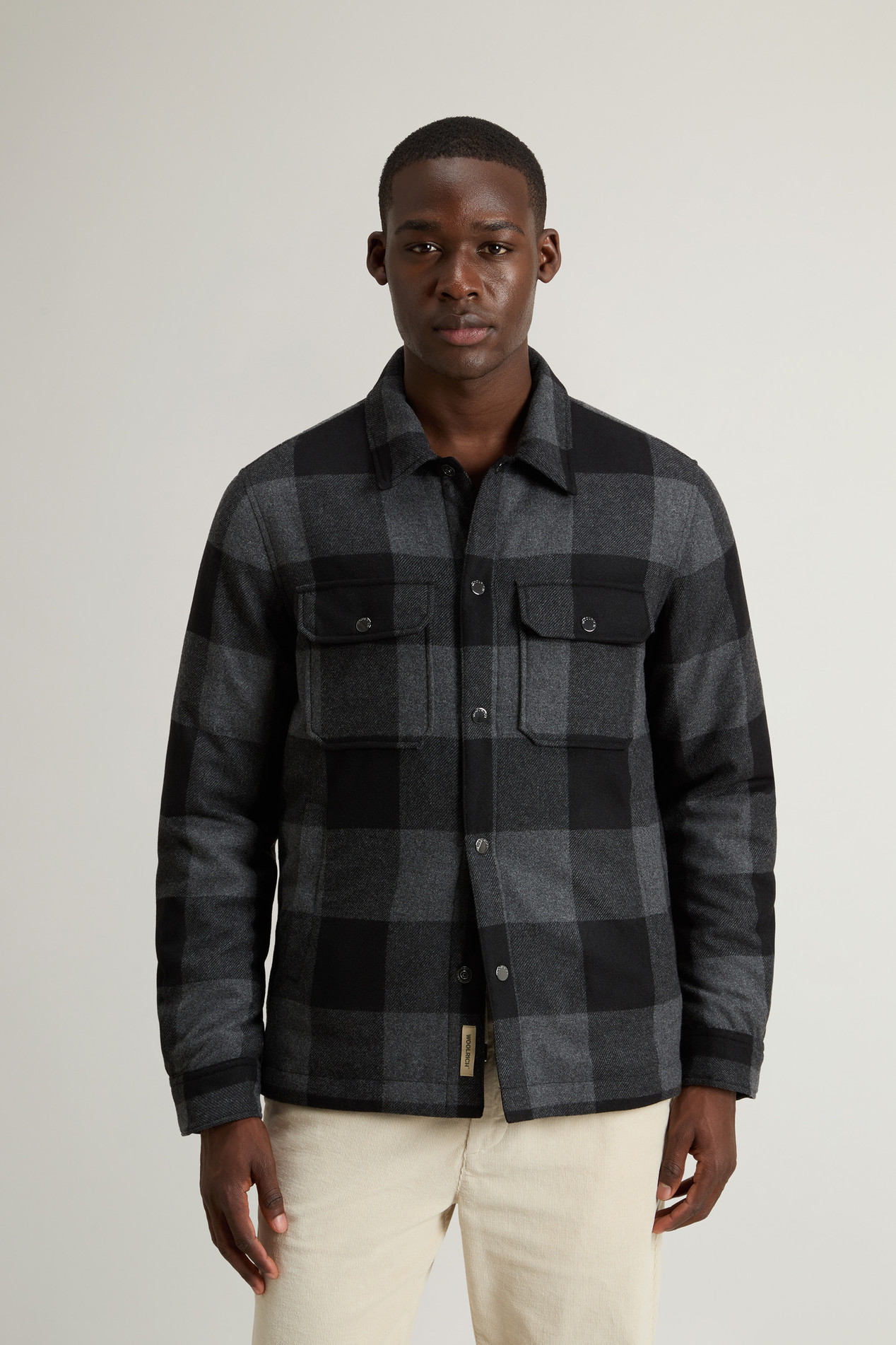 Alaskan Check Overshirt in Recycled Italian Wool Blend Black photo 1 | Woolrich