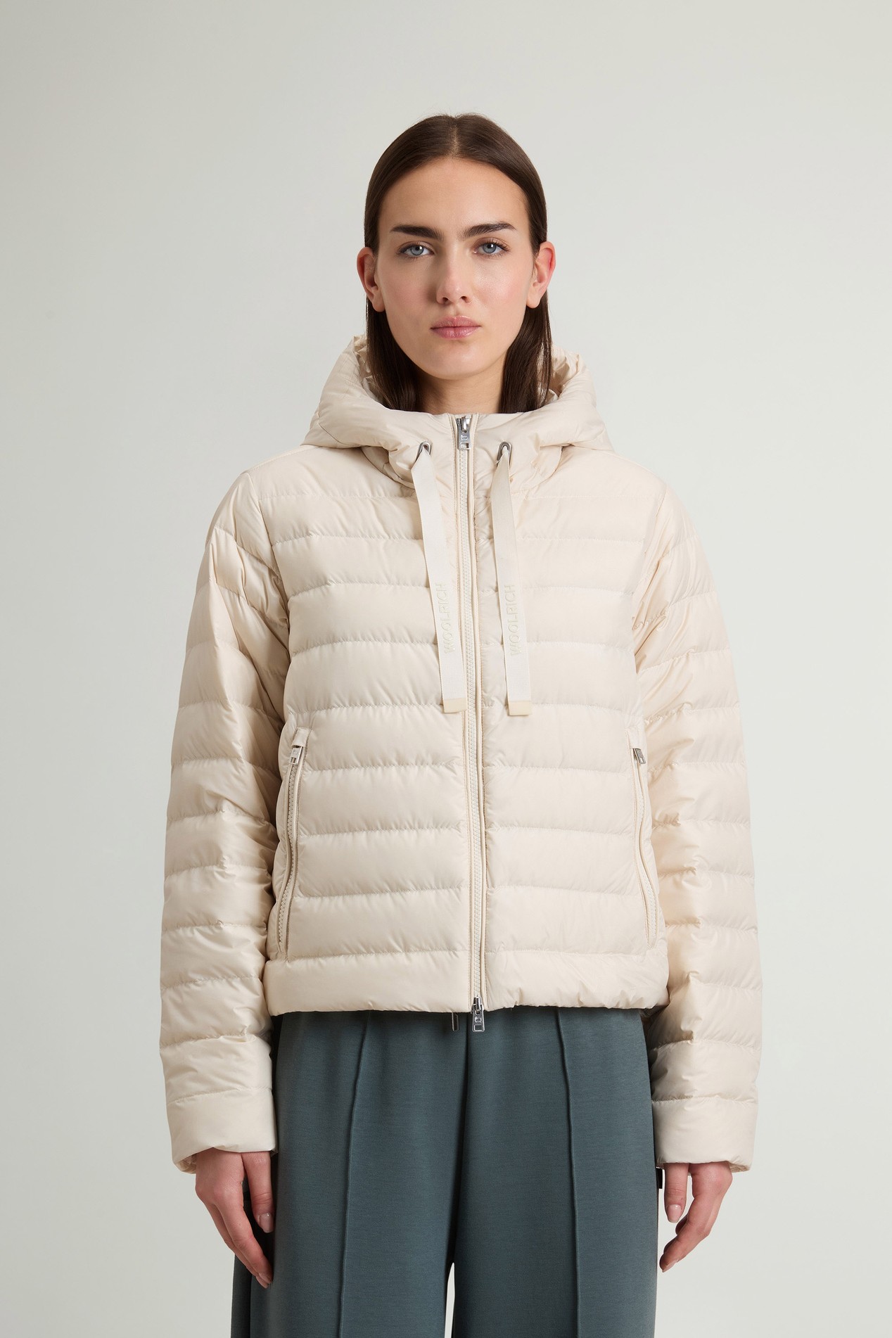 Lightweight Hooded Down Jacket in Microfiber White photo 1 | Woolrich