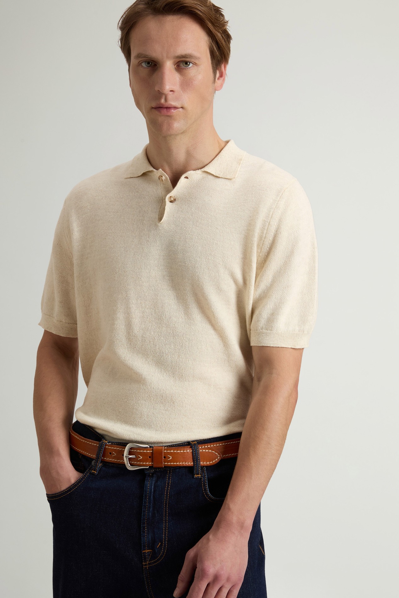 COTTON LINEN POLO Beige photo 4 | Woolrich