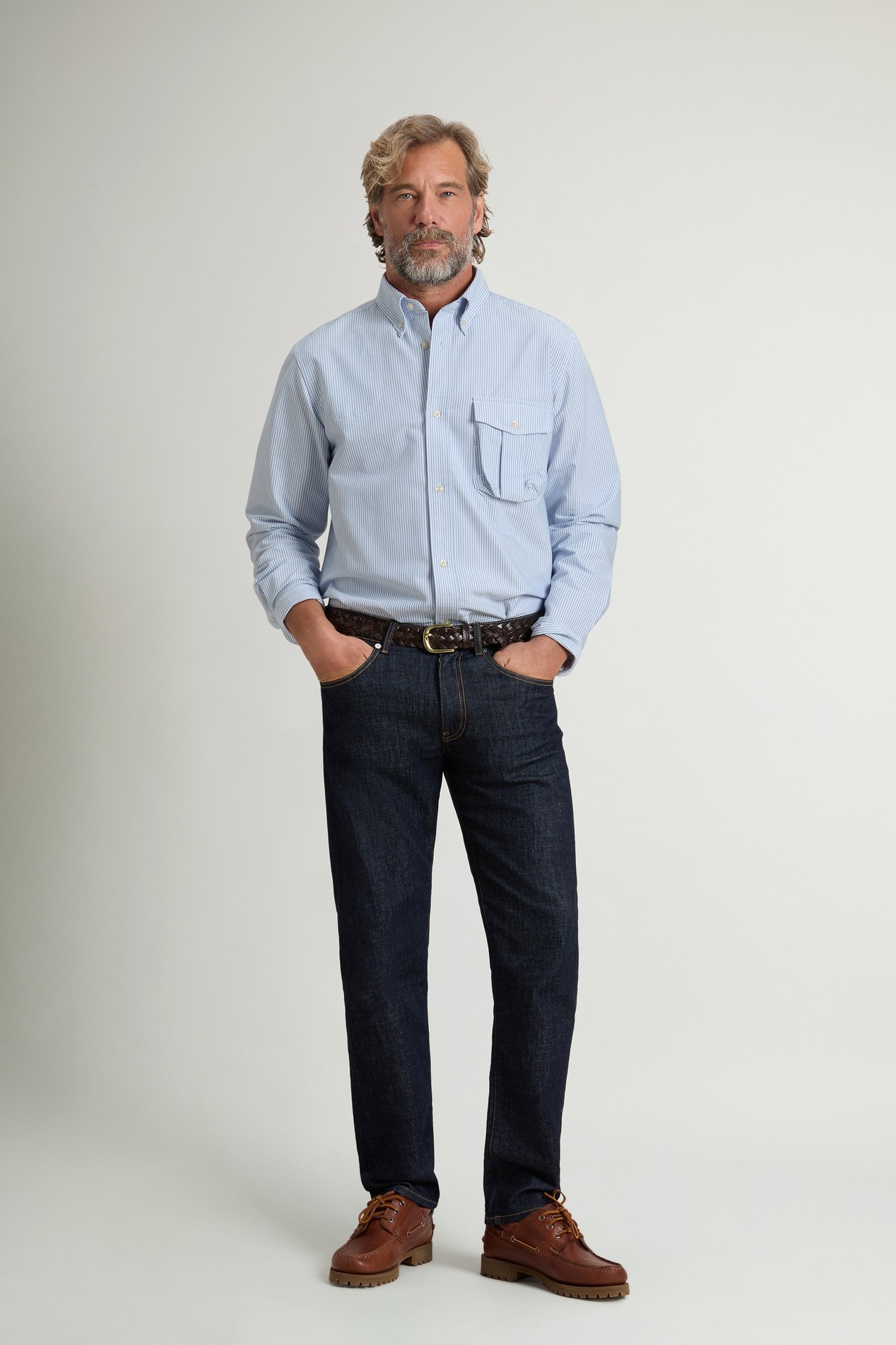 Gestreiftes Hemd aus einer Oxford-Baumwollmischung Blau photo 1 | Woolrich