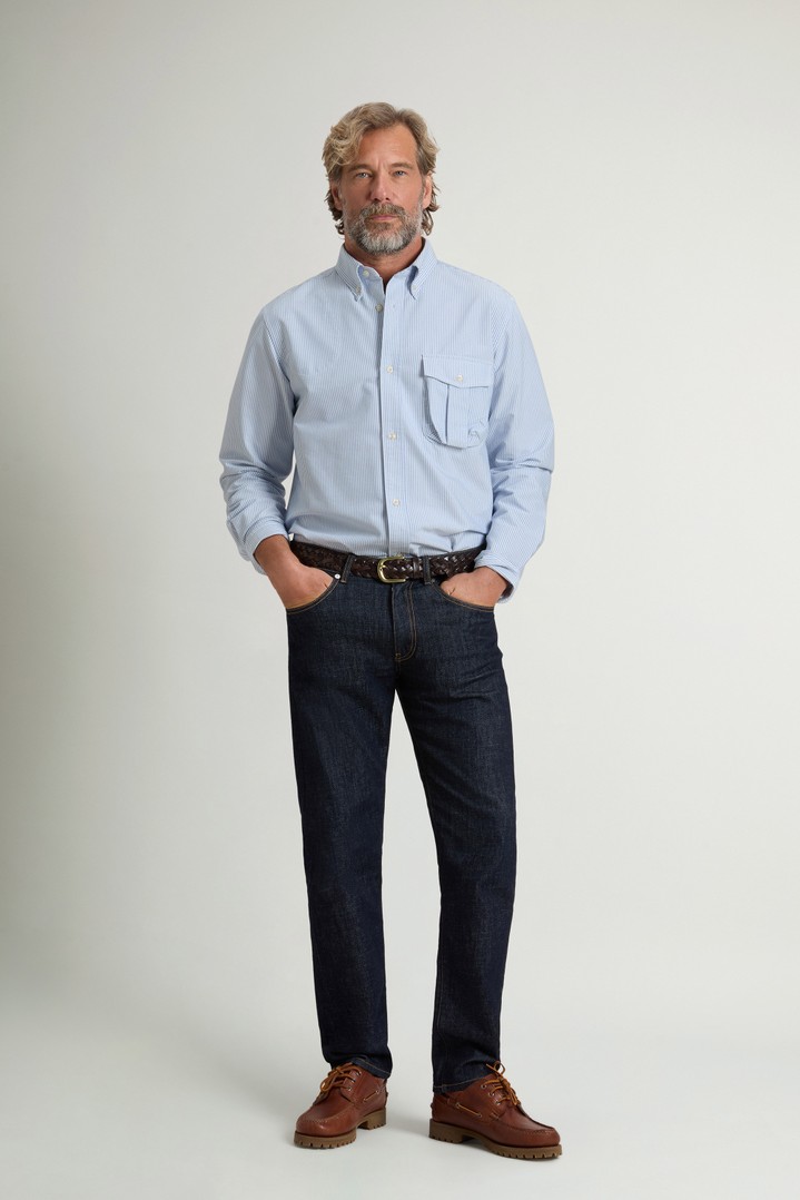 Gestreiftes Hemd aus einer Oxford-Baumwollmischung Blau photo 1 | Woolrich